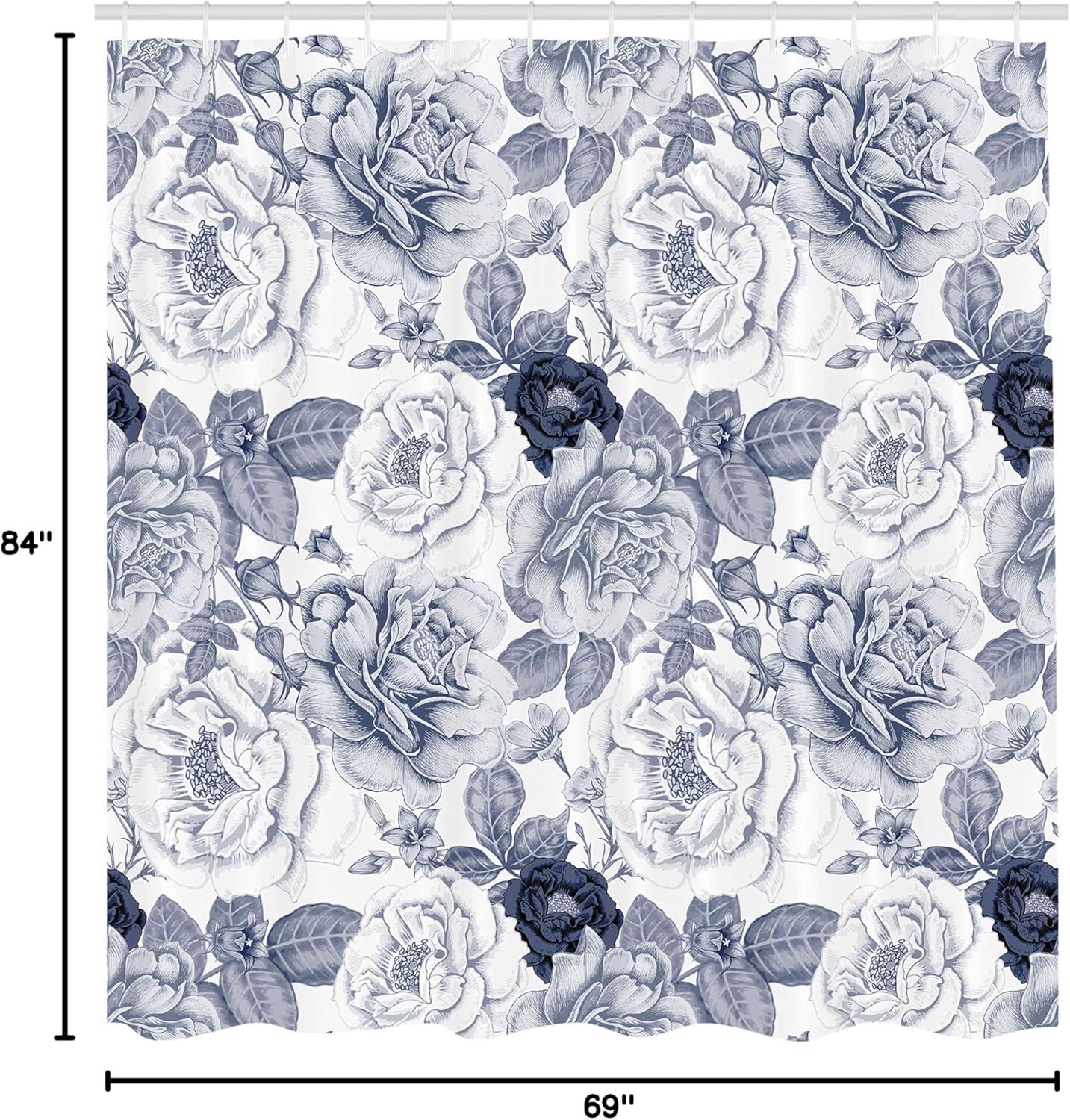 imageAmbesonne Shabby Flora Shower Curtain Garden Spring Roses Buds with Leaves Flowers Romantic Image Art Cloth Fabric Bathroom Decor Set with Hooks 69 W x 84 L Blue Grey and White