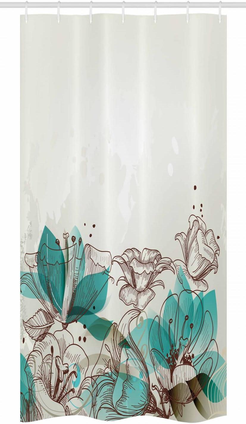 imageAmbesonne Turquoise Stall Shower Curtain Retro Floral Background Hibiscus Silhouettes Dramatic Romantic Nature Art Fabric Bathroom Decor Set with Hooks 36 W x 72 L Beige Teal