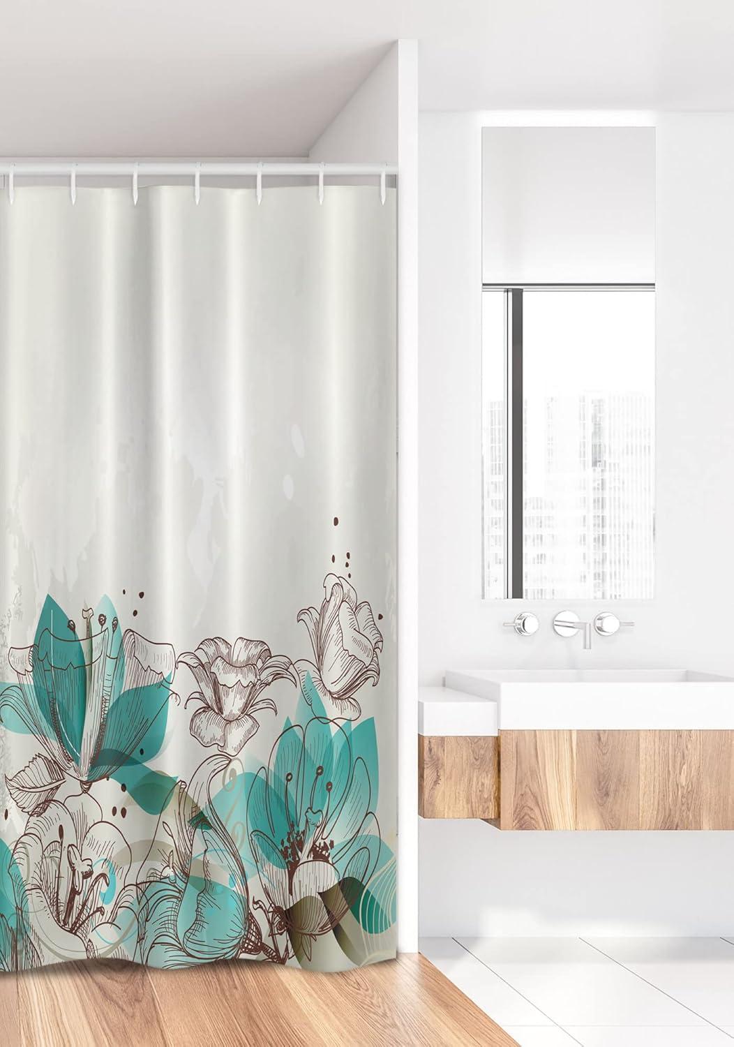 imageAmbesonne Turquoise Stall Shower Curtain Retro Floral Background Hibiscus Silhouettes Dramatic Romantic Nature Art Fabric Bathroom Decor Set with Hooks 36 W x 72 L Beige Teal