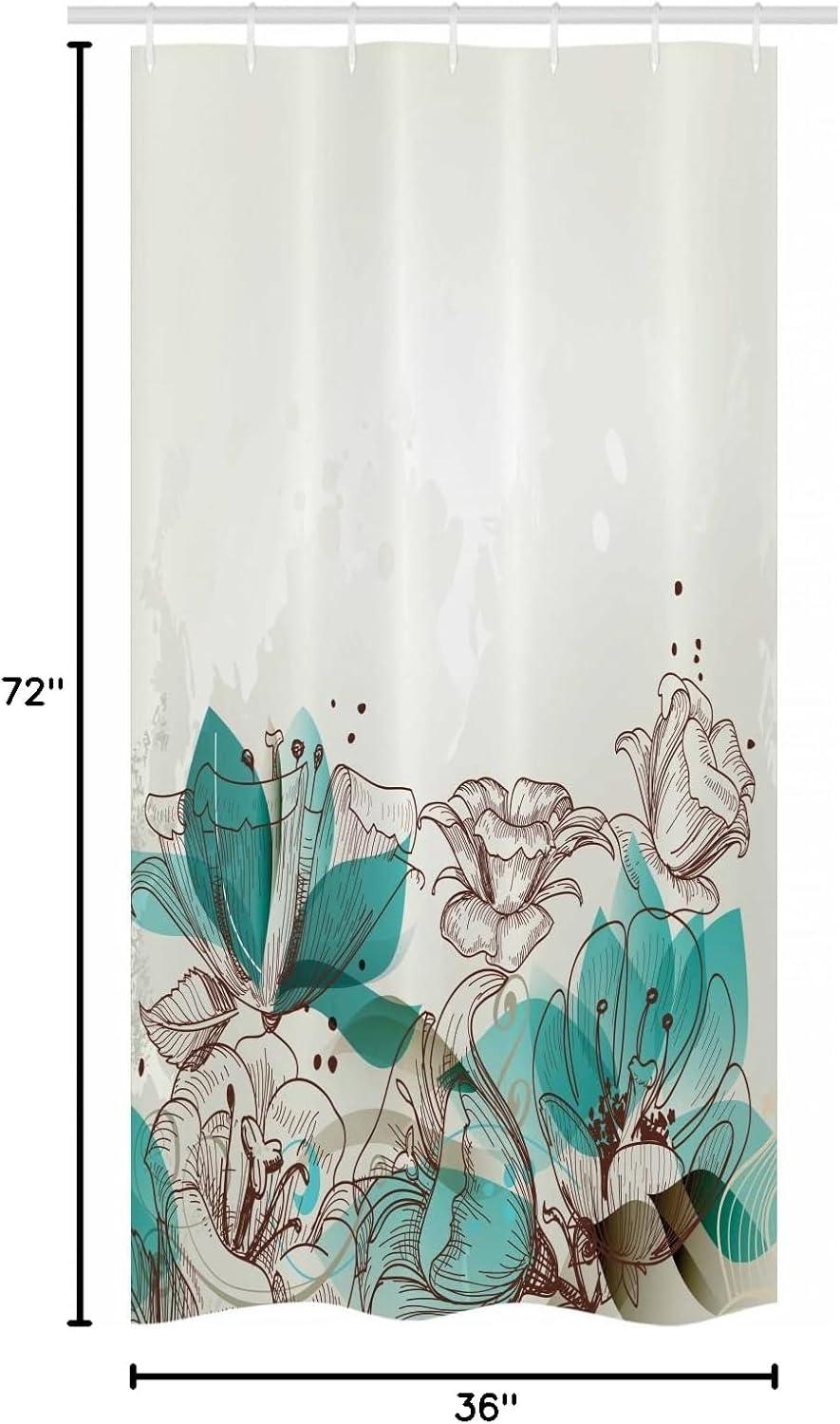 imageAmbesonne Turquoise Stall Shower Curtain Retro Floral Background Hibiscus Silhouettes Dramatic Romantic Nature Art Fabric Bathroom Decor Set with Hooks 36 W x 72 L Beige Teal