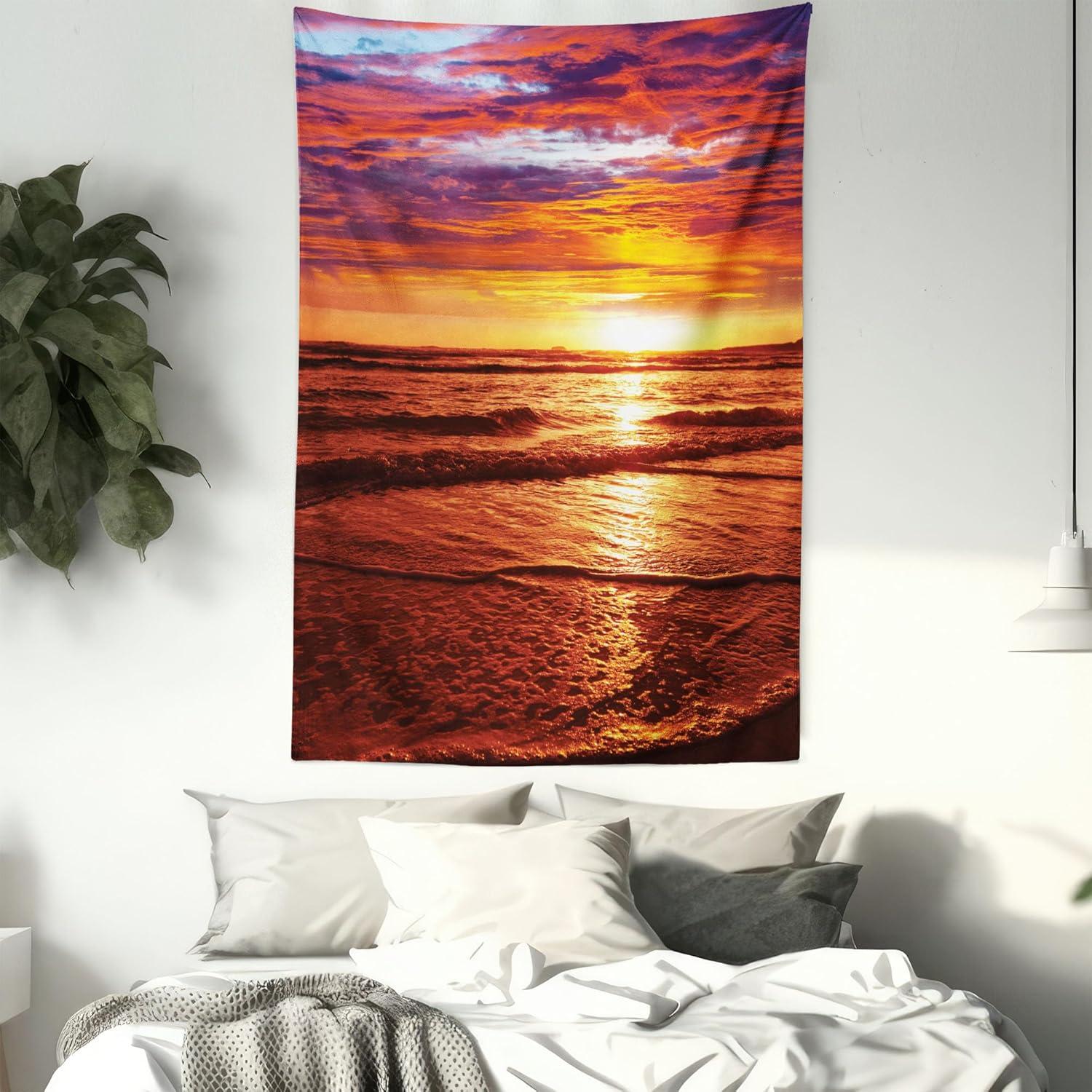 imageAmbesonne Turtle Tapestry Coral Reef and Sea Turtle Close up Photo Bonaire Island Waters Maritime Wide Wall Hanging for Bedroom Living Room Dorm 60 X 40 Pale Coffee Brown BlueOrange Yellow