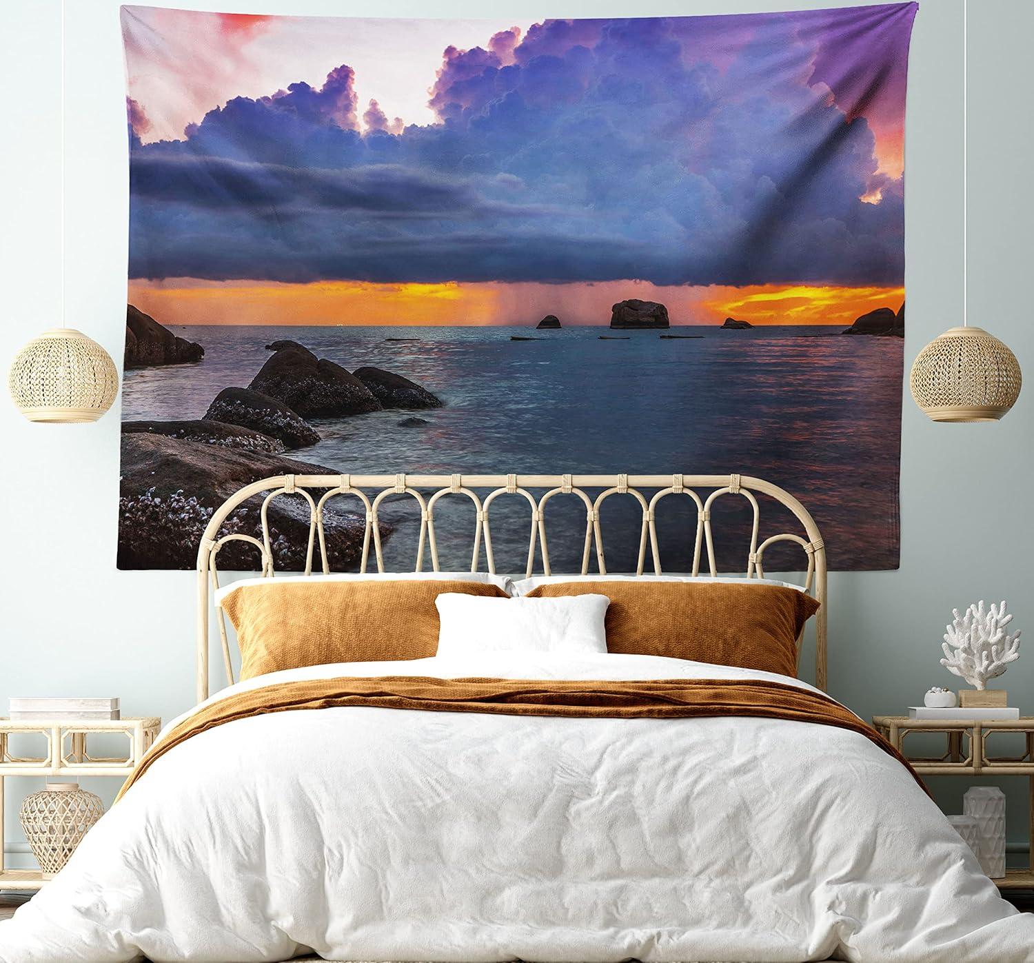 imageAmbesonne Turtle Tapestry Coral Reef and Sea Turtle Close up Photo Bonaire Island Waters Maritime Wide Wall Hanging for Bedroom Living Room Dorm 60 X 40 Pale Coffee Brown BlueLavender Grey
