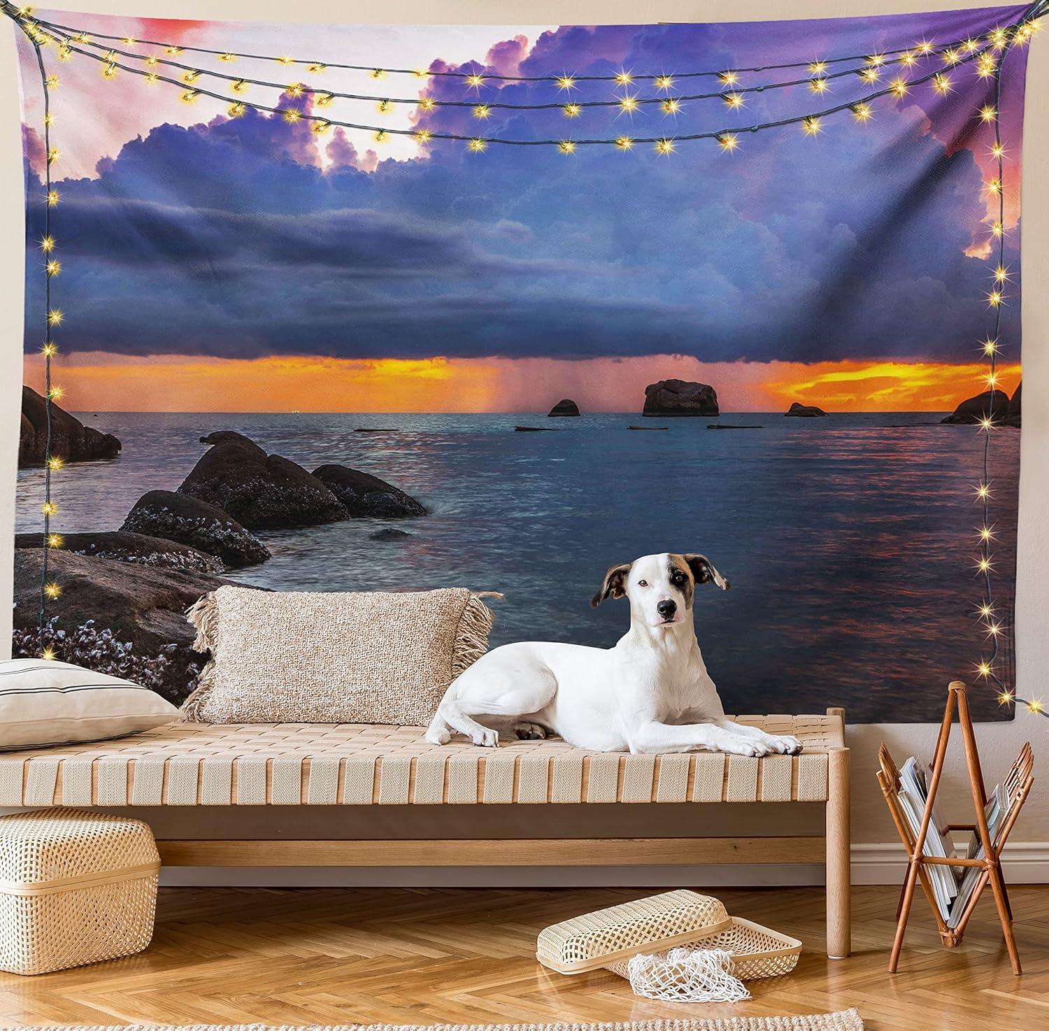 imageAmbesonne Turtle Tapestry Coral Reef and Sea Turtle Close up Photo Bonaire Island Waters Maritime Wide Wall Hanging for Bedroom Living Room Dorm 60 X 40 Pale Coffee Brown BlueLavender Grey