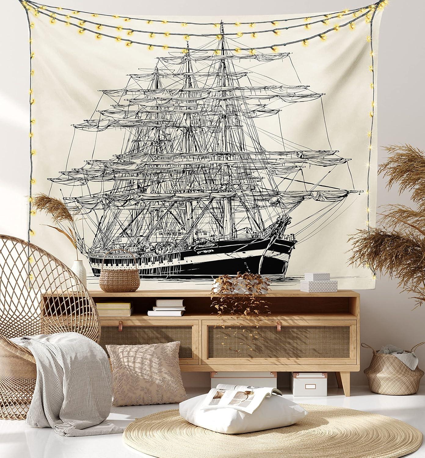imageAmbesonne Turtle Tapestry Coral Reef and Sea Turtle Close up Photo Bonaire Island Waters Maritime Wide Wall Hanging for Bedroom Living Room Dorm 60 X 40 Pale Coffee Brown BlueCream Black