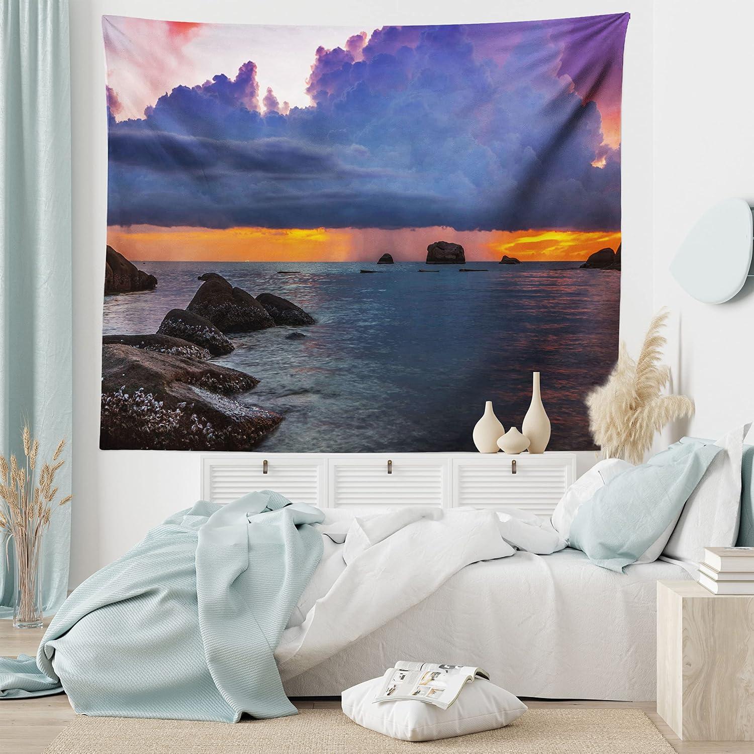 imageAmbesonne Turtle Tapestry Coral Reef and Sea Turtle Close up Photo Bonaire Island Waters Maritime Wide Wall Hanging for Bedroom Living Room Dorm 60 X 40 Pale Coffee Brown BlueLavender Grey