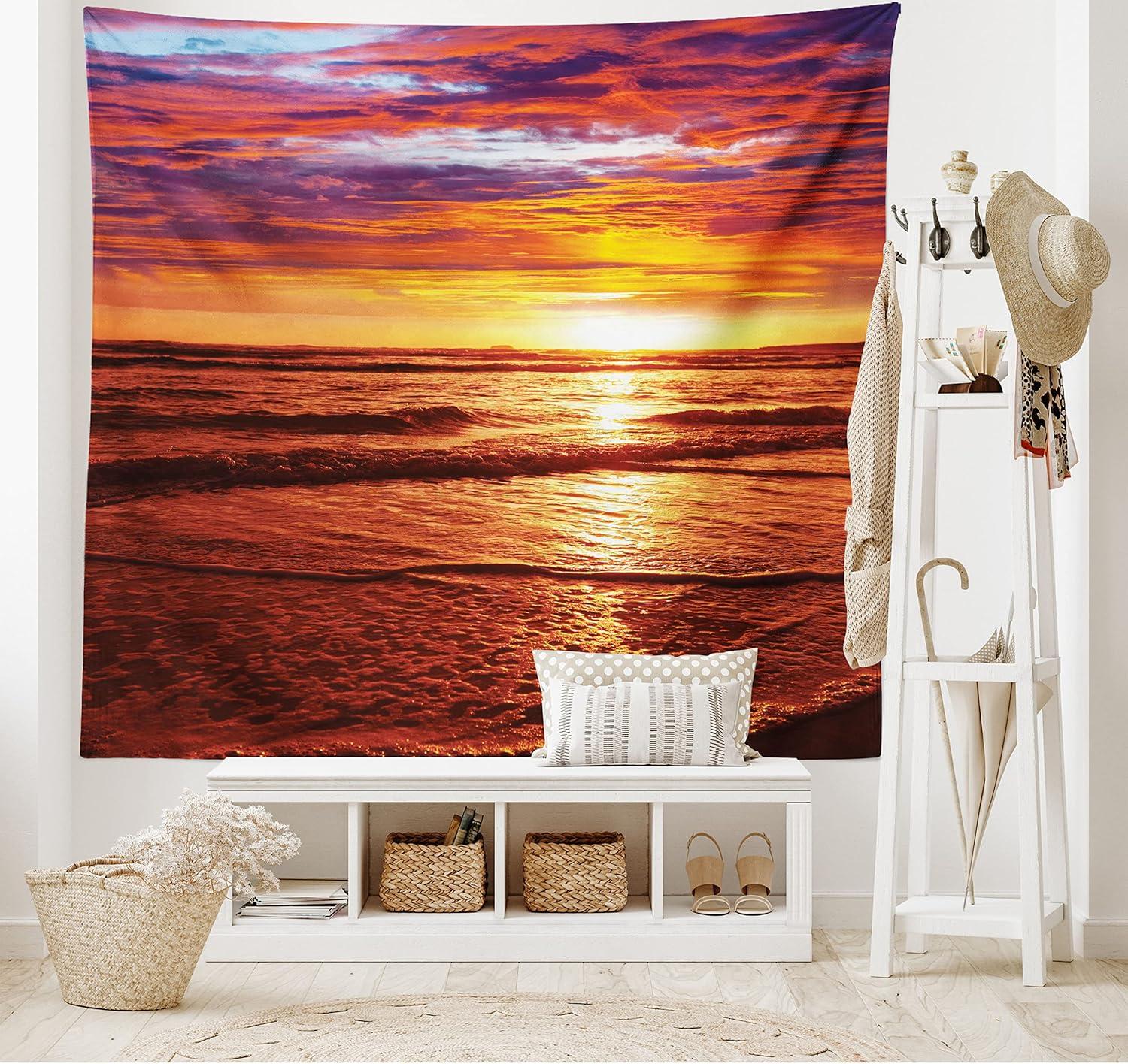 imageAmbesonne Turtle Tapestry Coral Reef and Sea Turtle Close up Photo Bonaire Island Waters Maritime Wide Wall Hanging for Bedroom Living Room Dorm 60 X 40 Pale Coffee Brown BlueOrange Yellow