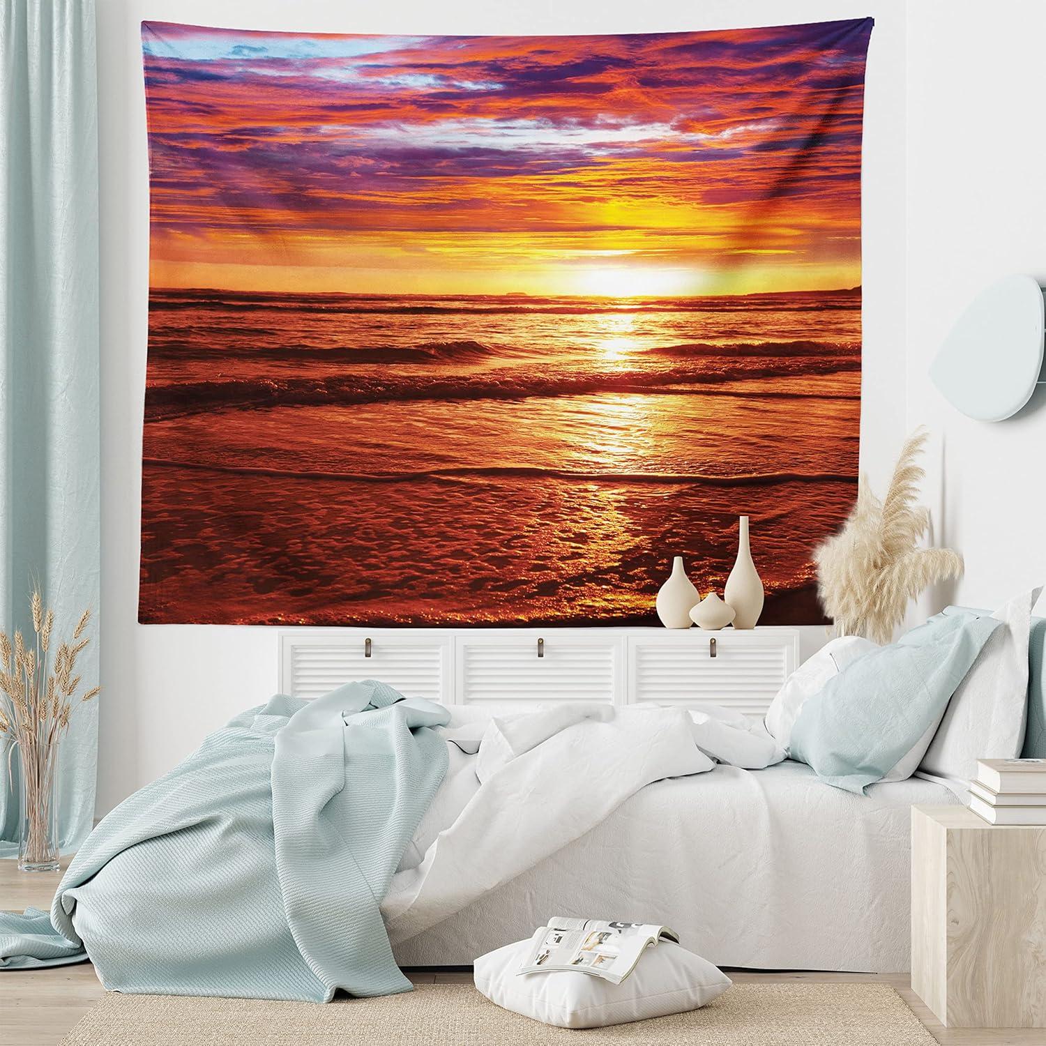 imageAmbesonne Turtle Tapestry Coral Reef and Sea Turtle Close up Photo Bonaire Island Waters Maritime Wide Wall Hanging for Bedroom Living Room Dorm 60 X 40 Pale Coffee Brown BlueYellow Orange