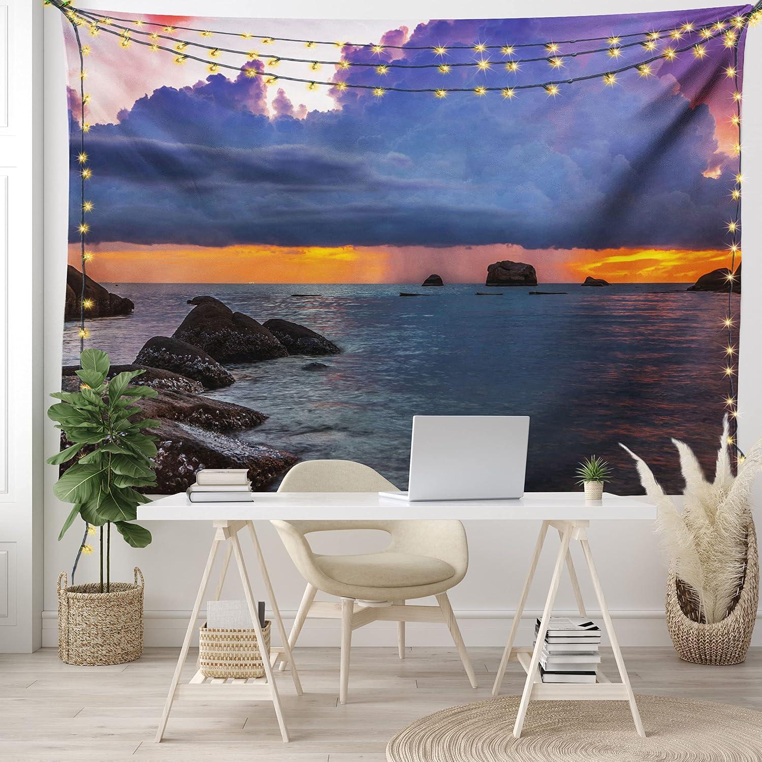 imageAmbesonne Turtle Tapestry Coral Reef and Sea Turtle Close up Photo Bonaire Island Waters Maritime Wide Wall Hanging for Bedroom Living Room Dorm 60 X 40 Pale Coffee Brown BlueLavender Grey