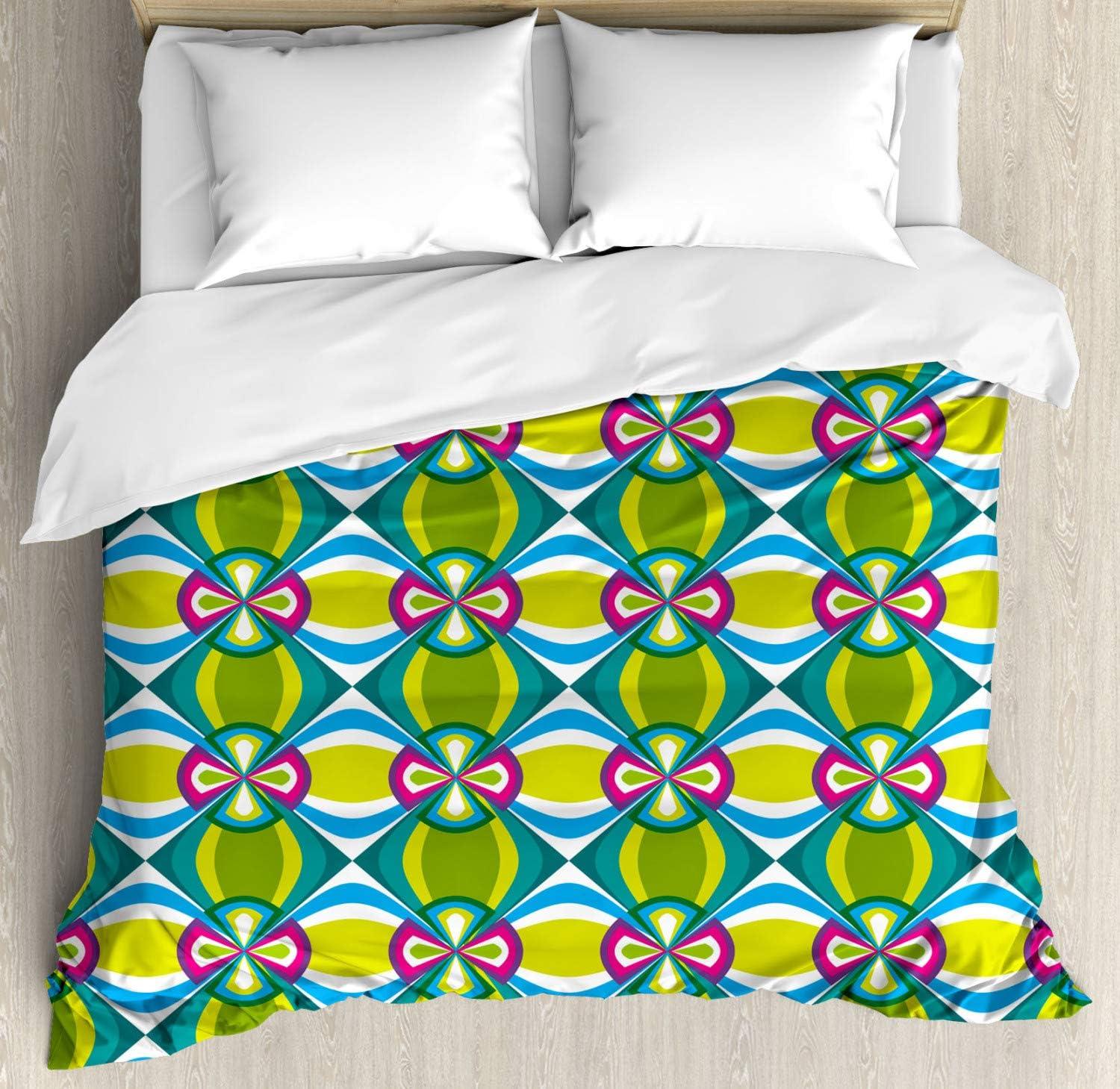imageAmbesonne Valentine Duvet Cover Set Big Little Heart Motifs on Colorful Background with Dots Romance Love Theme Decorative 3 Piece Bedding Set with 2 Pillow Shams Queen Size Pink GreenLime Green Blue