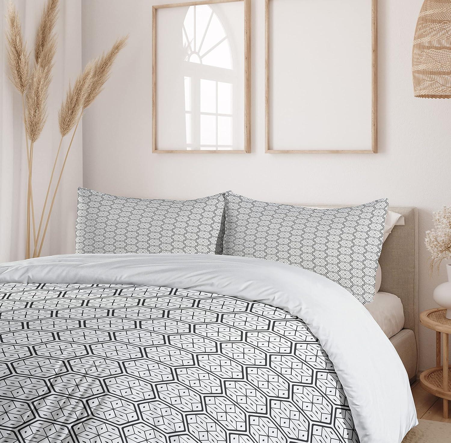 imageAmbesonne Valentine Duvet Cover Set Big Little Heart Motifs on Colorful Background with Dots Romance Love Theme Decorative 3 Piece Bedding Set with 2 Pillow Shams Queen Size Pink GreenCharcoal Grey and White