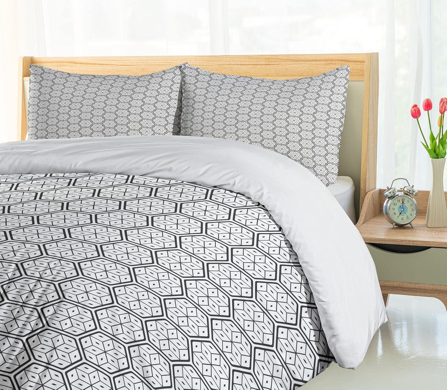 imageAmbesonne Valentine Duvet Cover Set Big Little Heart Motifs on Colorful Background with Dots Romance Love Theme Decorative 3 Piece Bedding Set with 2 Pillow Shams Queen Size Pink GreenCharcoal Grey and White