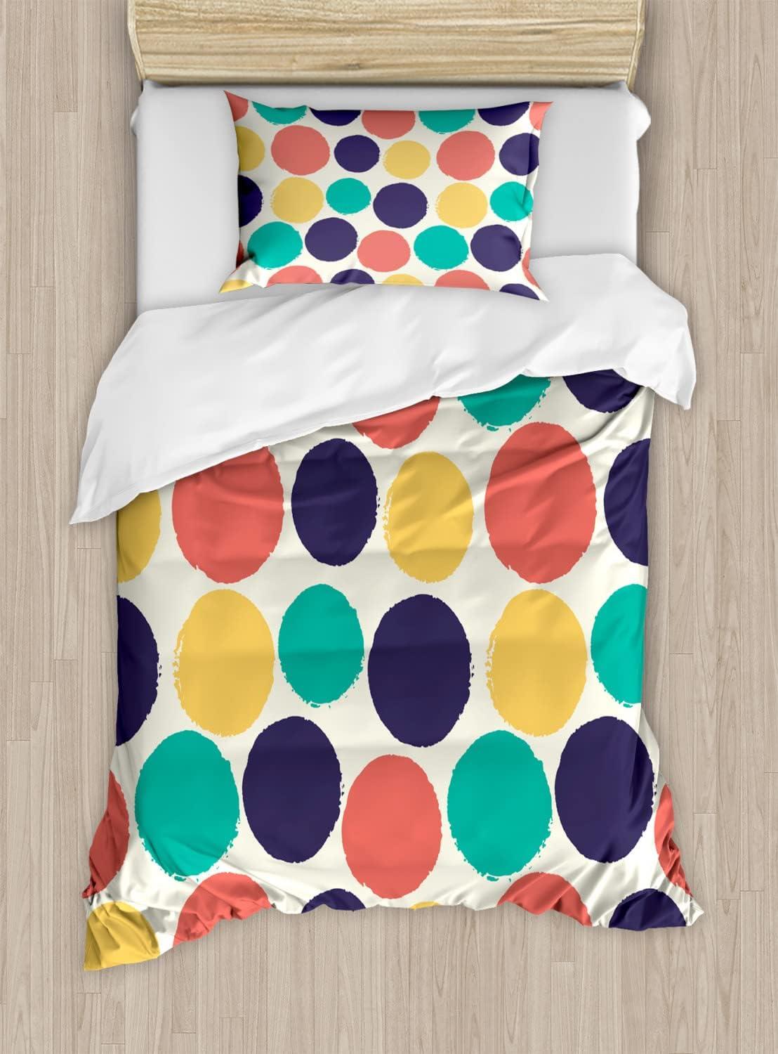 imageAmbesonne Valentine Duvet Cover Set Big Little Heart Motifs on Colorful Background with Dots Romance Love Theme Decorative 3 Piece Bedding Set with 2 Pillow Shams Queen Size Pink GreenSalmon Mustard