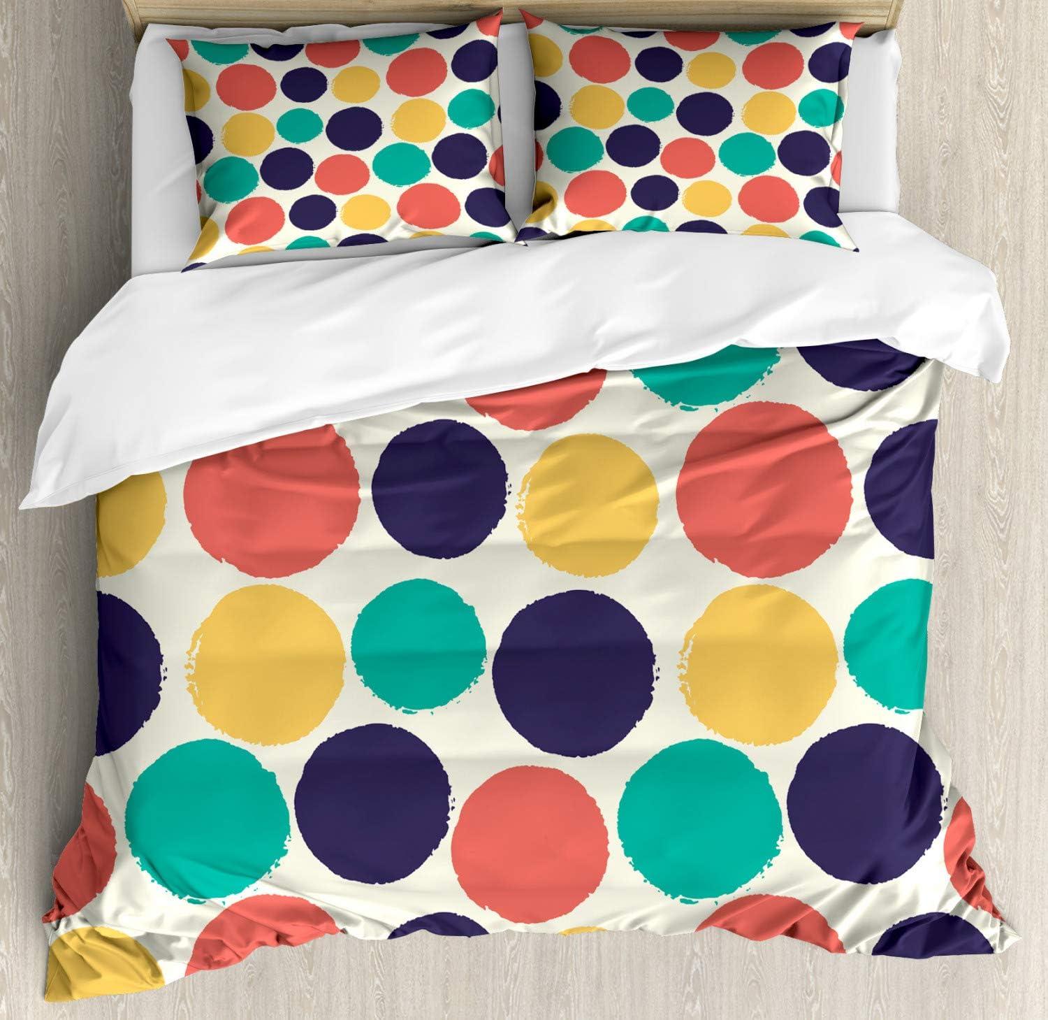 imageAmbesonne Valentine Duvet Cover Set Big Little Heart Motifs on Colorful Background with Dots Romance Love Theme Decorative 3 Piece Bedding Set with 2 Pillow Shams Queen Size Pink GreenSalmon Mustard