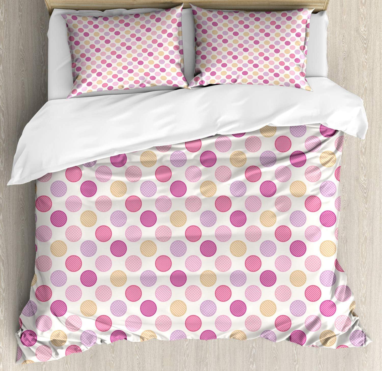 imageAmbesonne Valentine Duvet Cover Set Big Little Heart Motifs on Colorful Background with Dots Romance Love Theme Decorative 3 Piece Bedding Set with 2 Pillow Shams Queen Size Pink GreenPink Lilac