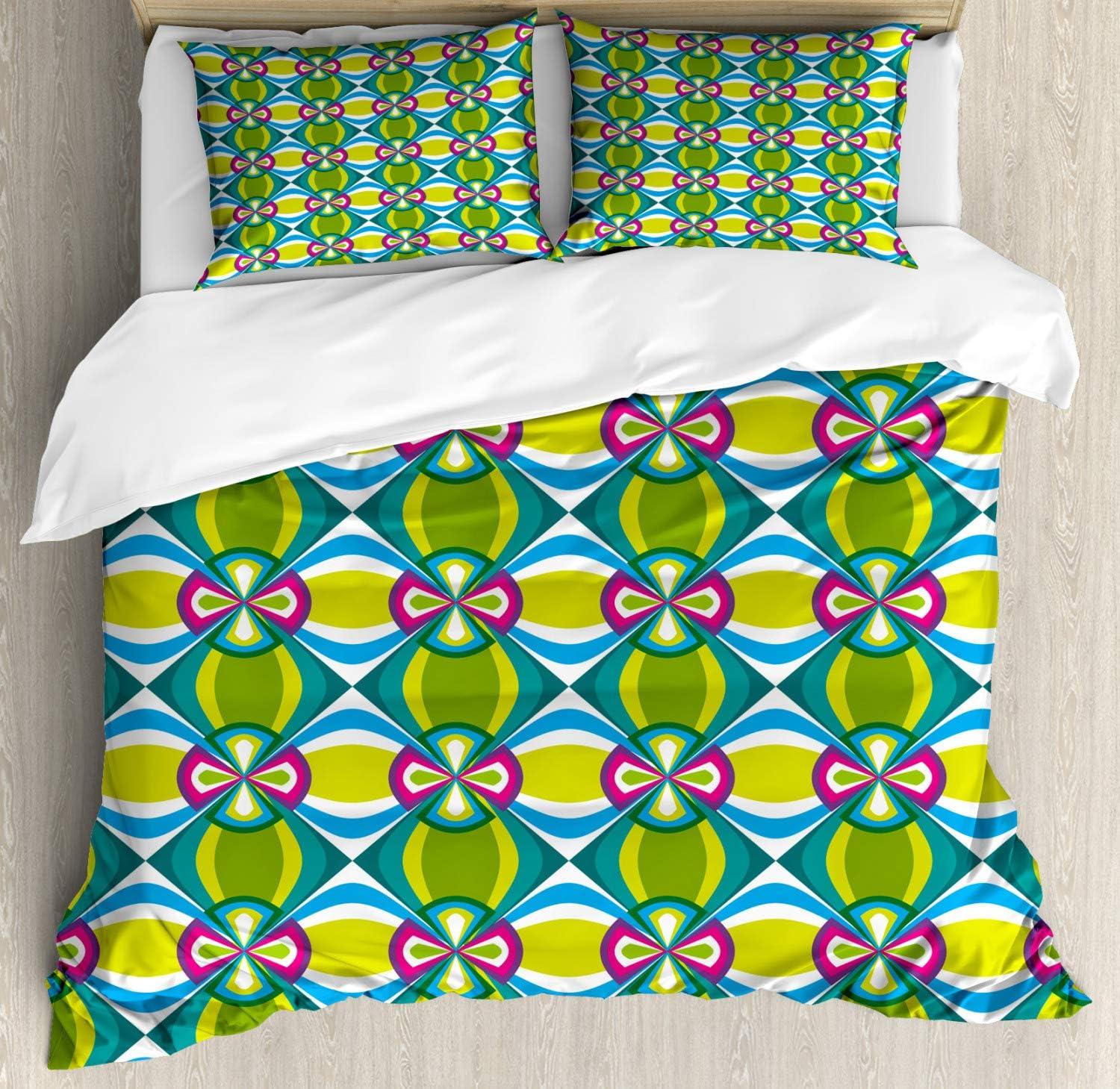 imageAmbesonne Valentine Duvet Cover Set Big Little Heart Motifs on Colorful Background with Dots Romance Love Theme Decorative 3 Piece Bedding Set with 2 Pillow Shams Queen Size Pink GreenLime Green Blue
