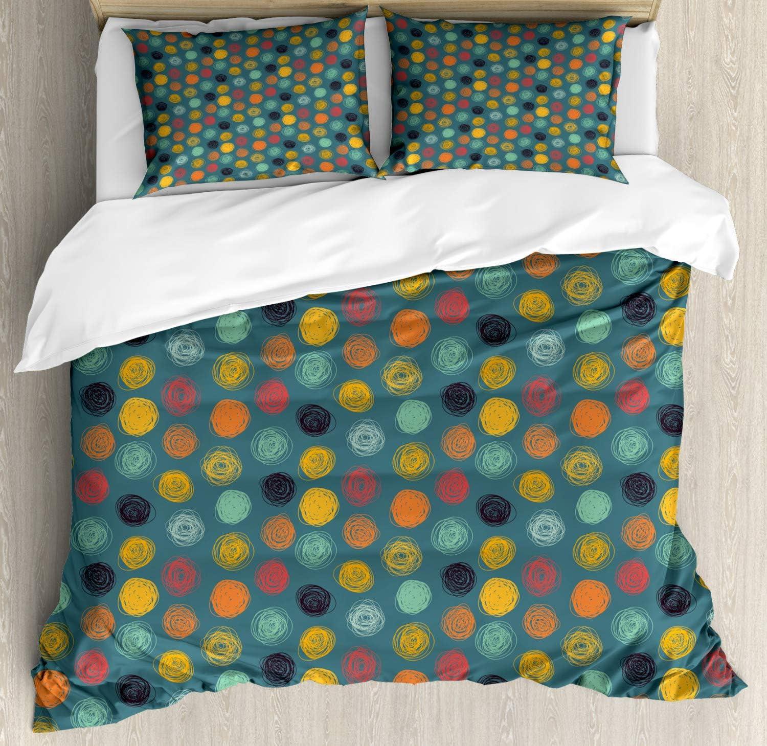 imageAmbesonne Valentine Duvet Cover Set Big Little Heart Motifs on Colorful Background with Dots Romance Love Theme Decorative 3 Piece Bedding Set with 2 Pillow Shams Queen Size Pink GreenSlate Blue