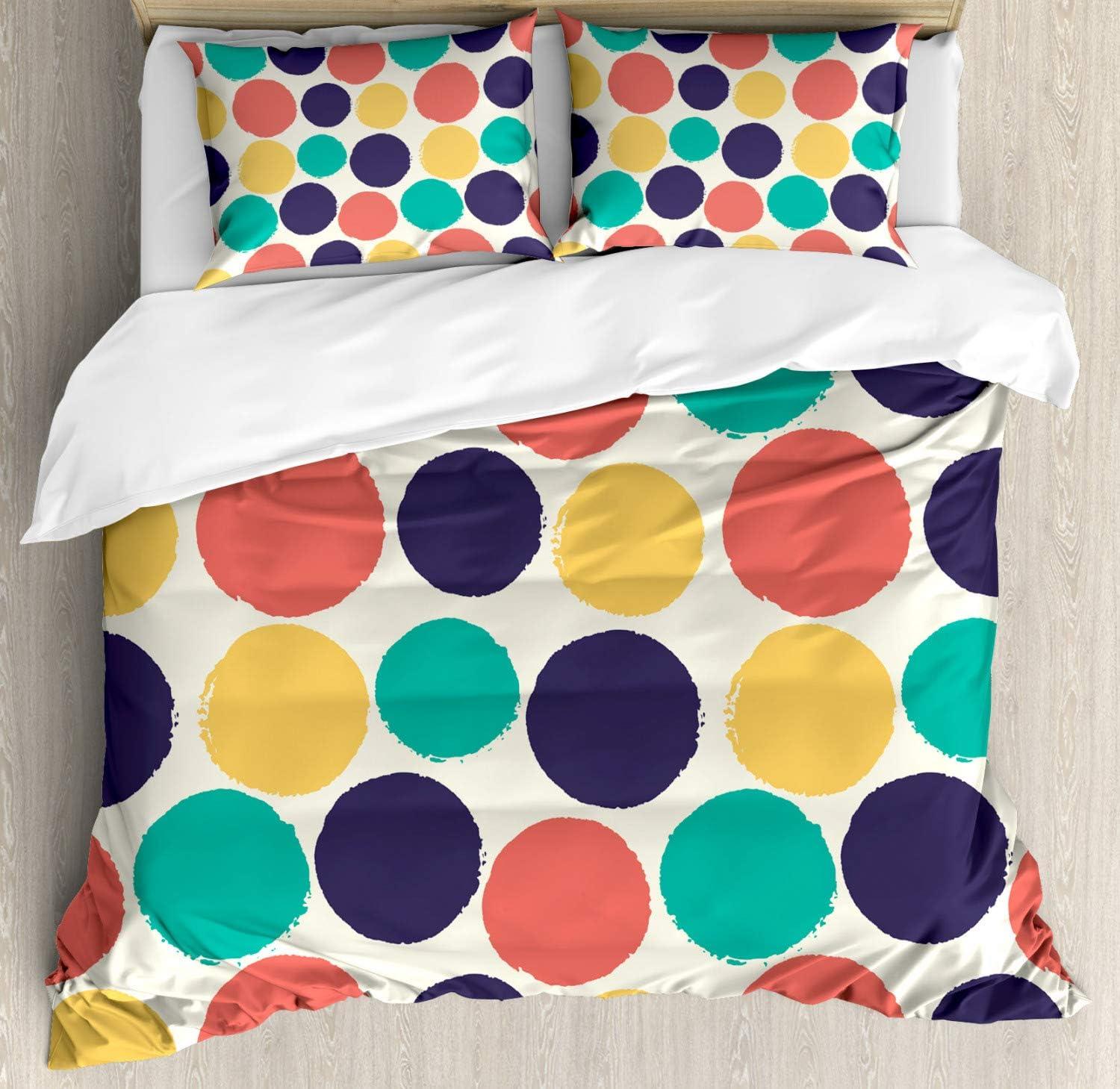 imageAmbesonne Valentine Duvet Cover Set Big Little Heart Motifs on Colorful Background with Dots Romance Love Theme Decorative 3 Piece Bedding Set with 2 Pillow Shams Queen Size Pink GreenSalmon Mustard