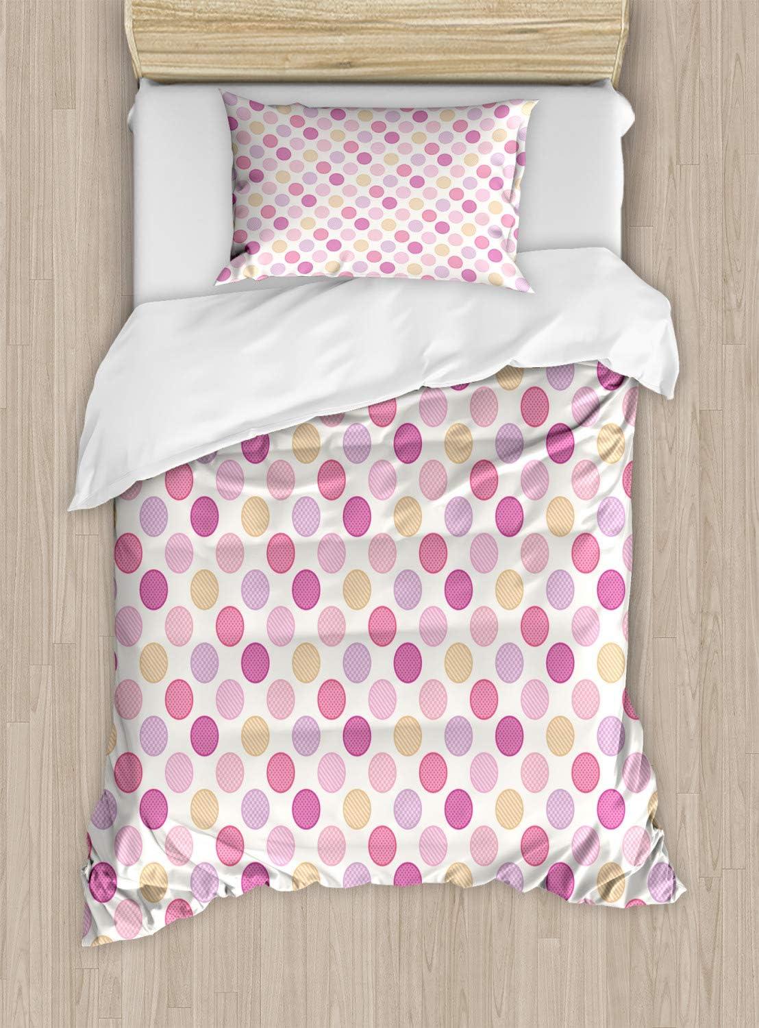imageAmbesonne Valentine Duvet Cover Set Big Little Heart Motifs on Colorful Background with Dots Romance Love Theme Decorative 3 Piece Bedding Set with 2 Pillow Shams Queen Size Pink GreenPink Lilac