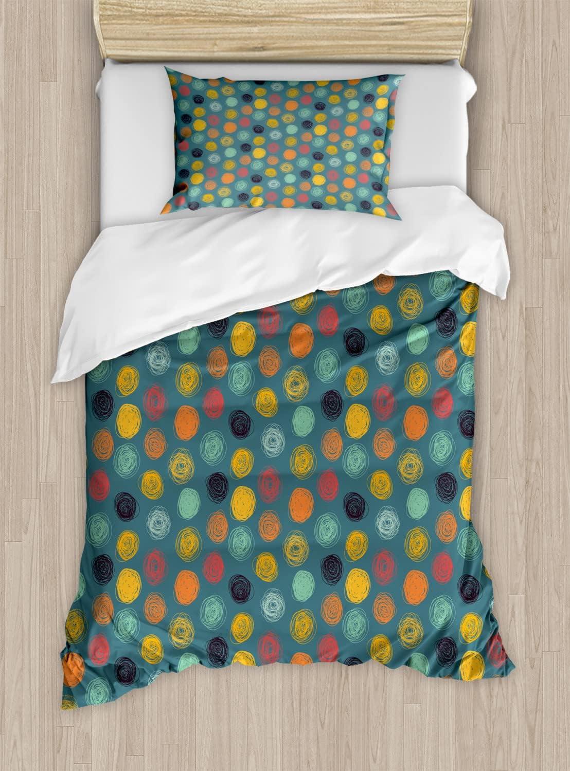 imageAmbesonne Valentine Duvet Cover Set Big Little Heart Motifs on Colorful Background with Dots Romance Love Theme Decorative 3 Piece Bedding Set with 2 Pillow Shams Queen Size Pink GreenSlate Blue