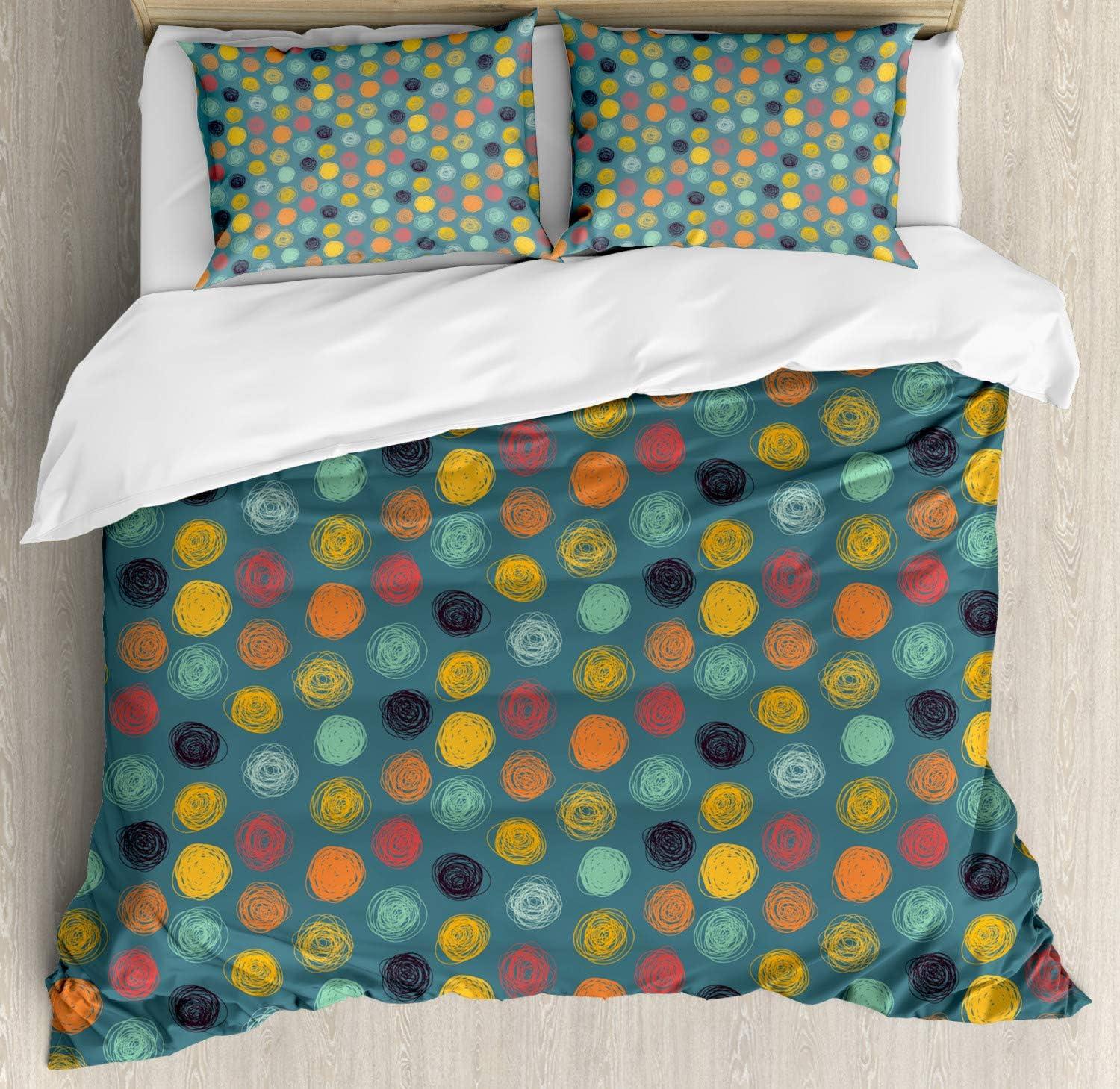 imageAmbesonne Valentine Duvet Cover Set Big Little Heart Motifs on Colorful Background with Dots Romance Love Theme Decorative 3 Piece Bedding Set with 2 Pillow Shams Queen Size Pink GreenSlate Blue
