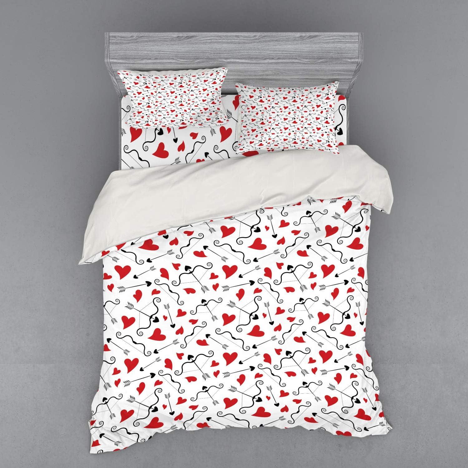 imageAmbesonne Valentines Bedding Set Arrows of Cupid Mythological Concepts Hearts with Love and Adoration Themes 4 Piece Duvet Cover Set with Shams and Fitted Sheet California King Black Red WhiteBlack Red White