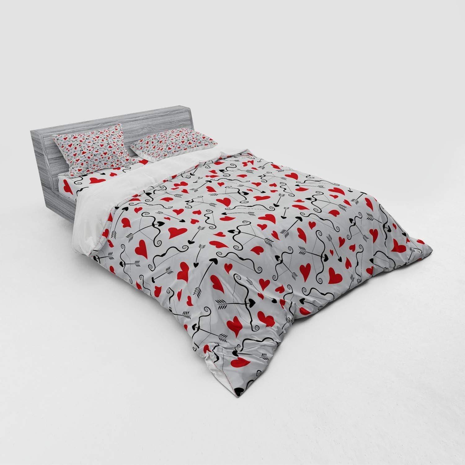 imageAmbesonne Valentines Bedding Set Arrows of Cupid Mythological Concepts Hearts with Love and Adoration Themes 4 Piece Duvet Cover Set with Shams and Fitted Sheet California King Black Red WhiteBlack Red White
