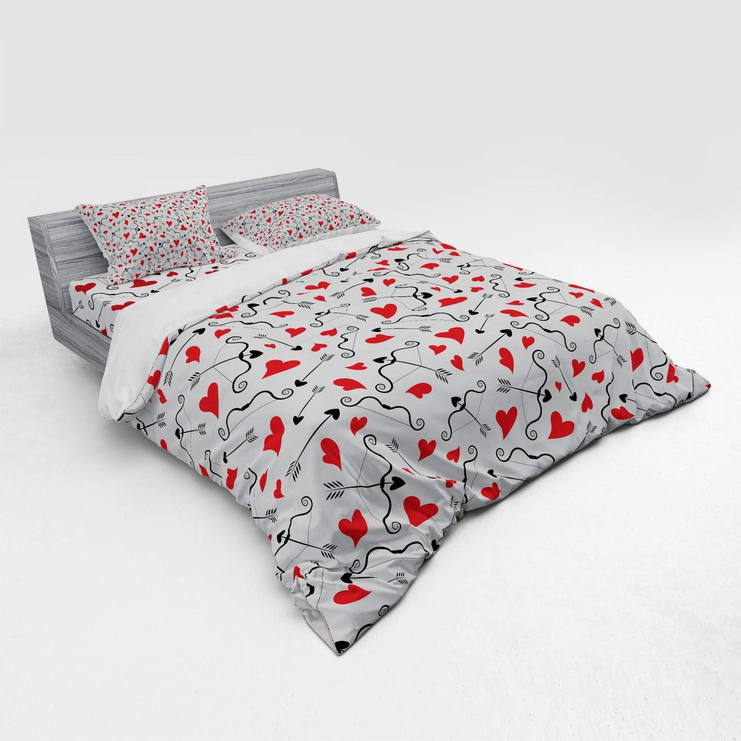 imageAmbesonne Valentines Bedding Set Arrows of Cupid Mythological Concepts Hearts with Love and Adoration Themes 4 Piece Duvet Cover Set with Shams and Fitted Sheet California King Black Red WhiteBlack Red White