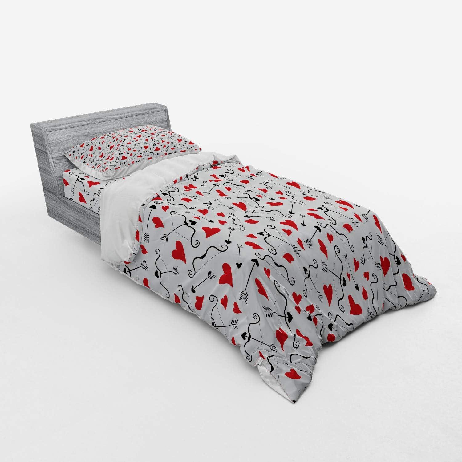 imageAmbesonne Valentines Bedding Set Arrows of Cupid Mythological Concepts Hearts with Love and Adoration Themes 4 Piece Duvet Cover Set with Shams and Fitted Sheet California King Black Red WhiteBlack Red White