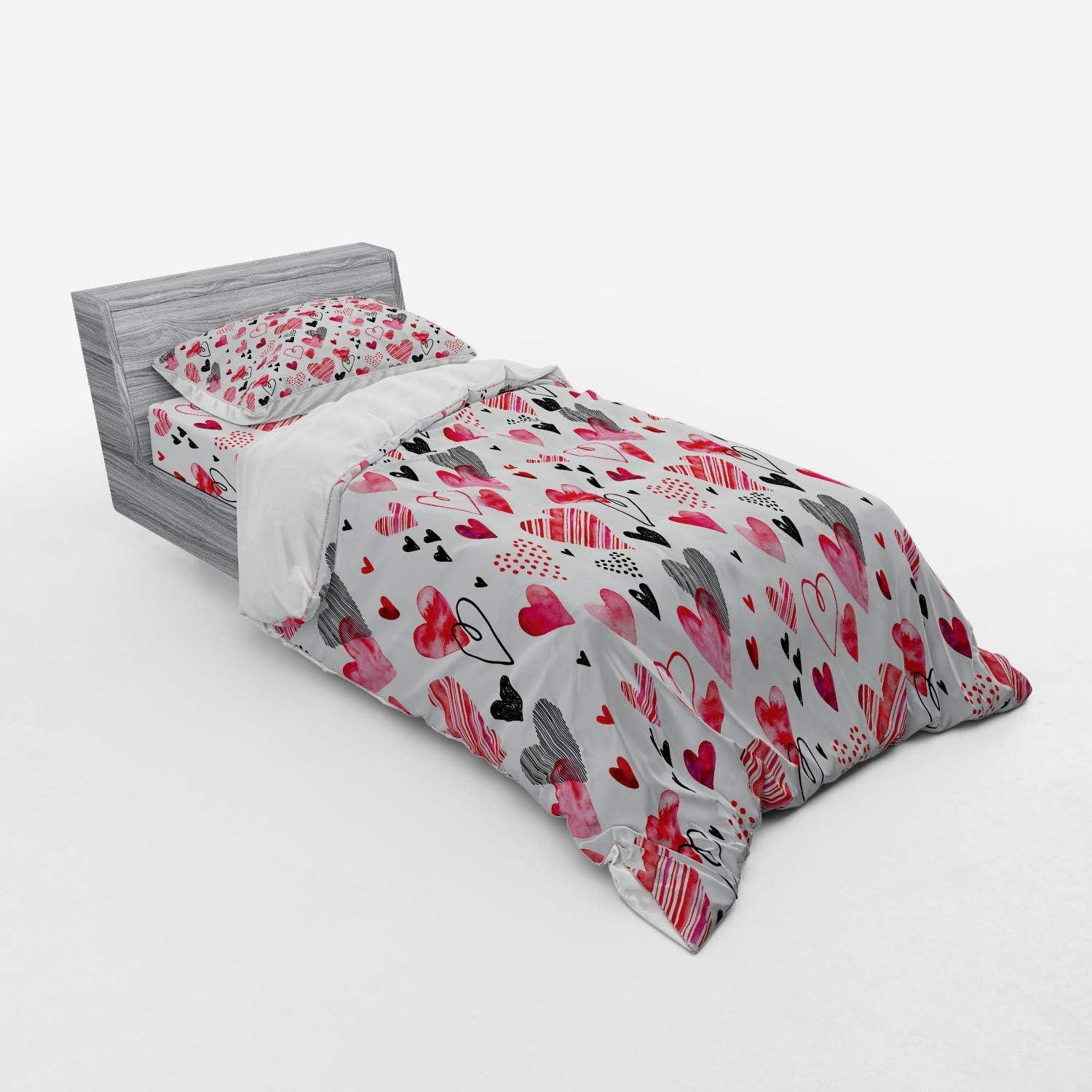 imageAmbesonne Valentines Bedding Set Doodle Style Hearts with Different Designs Romantic Inspirations for Art 4 Piece Duvet Cover Set with Shams and Fitted Sheet California King Black Red PinkBlack Red Pink