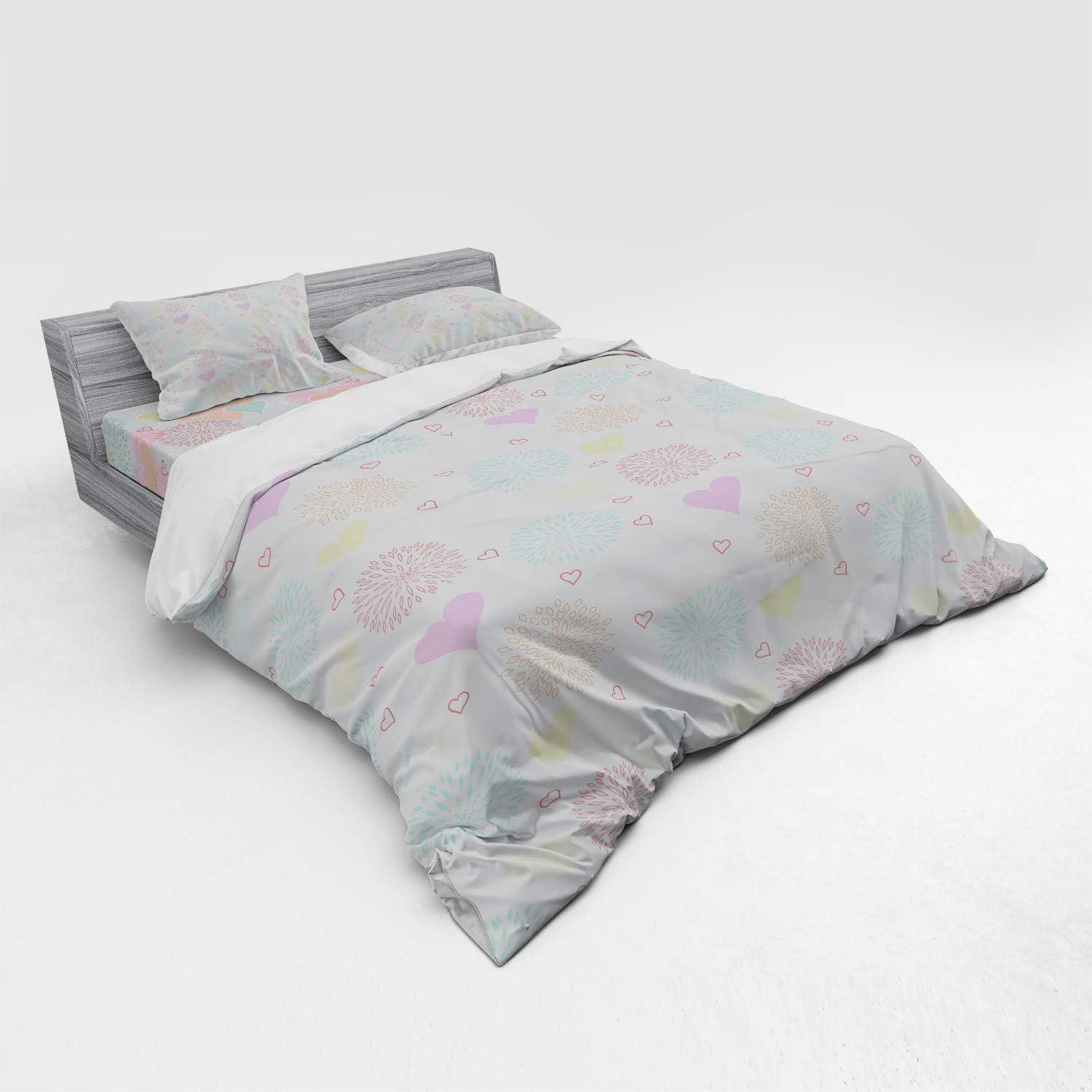 imageAmbesonne Valentines Bedding Set Love Themed Flowers Hearts and Paisleys in a Colorful Romantic Illustration 3 Piece Duvet Cover Set with Sham and Fitted Sheet Twin XL Size MulticolorMulticolor