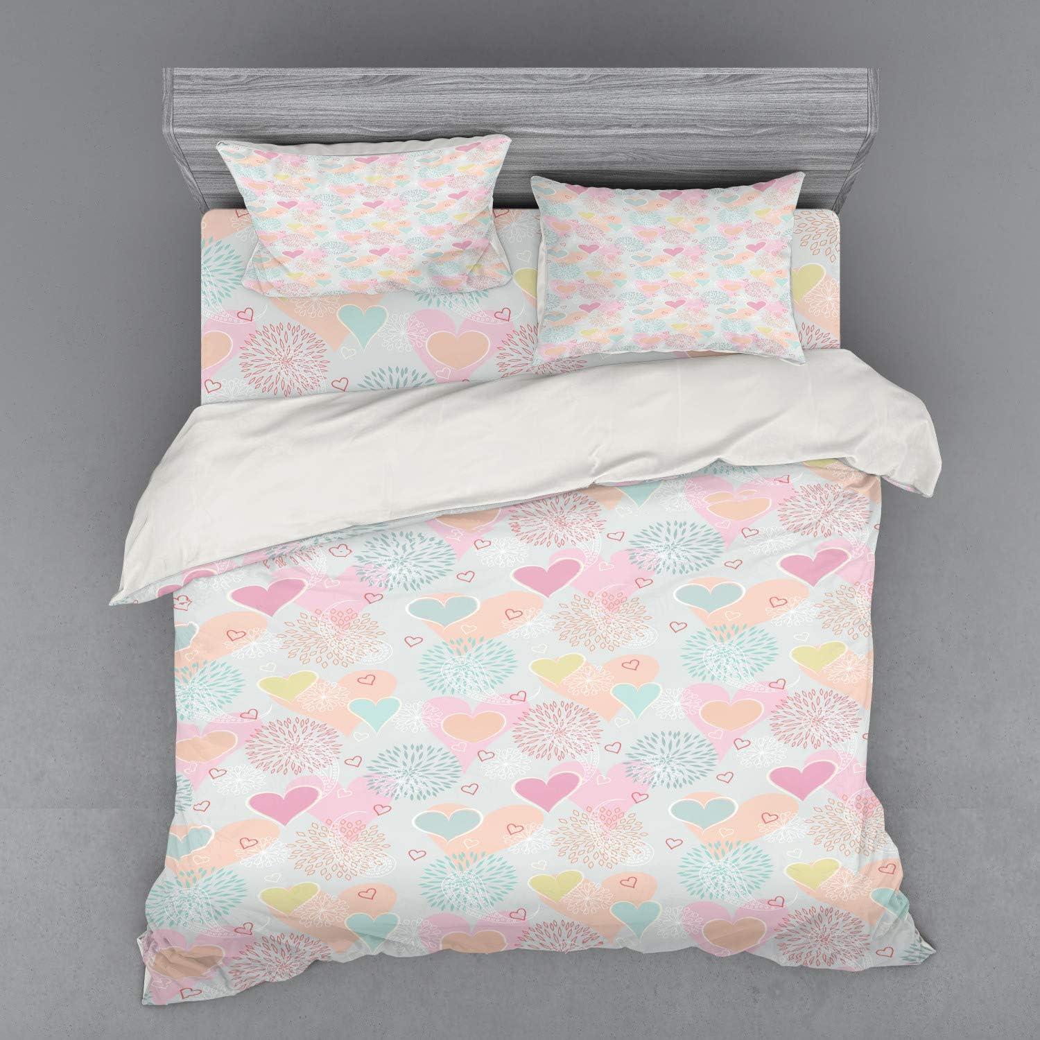 imageAmbesonne Valentines Bedding Set Love Themed Flowers Hearts and Paisleys in a Colorful Romantic Illustration 3 Piece Duvet Cover Set with Sham and Fitted Sheet Twin XL Size MulticolorMulticolor