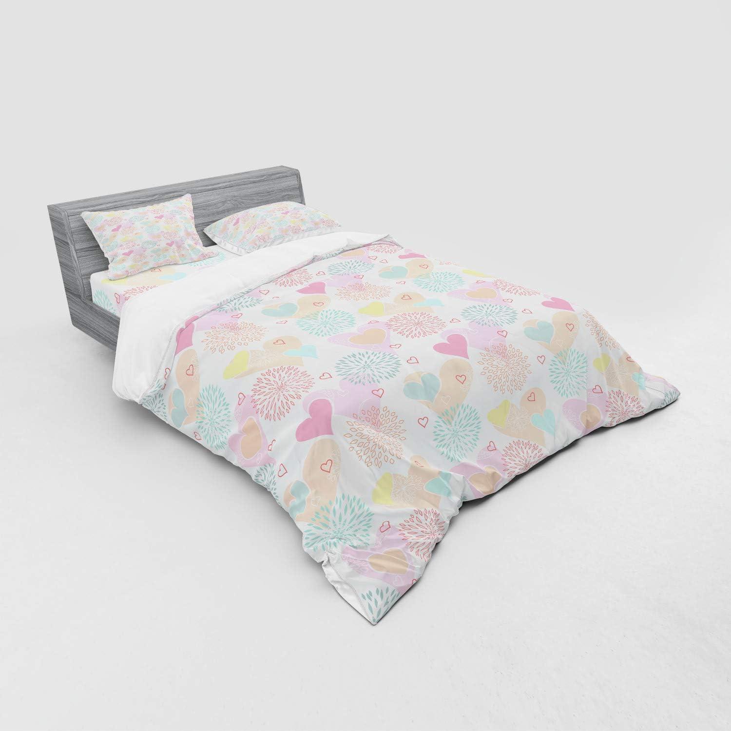imageAmbesonne Valentines Bedding Set Love Themed Flowers Hearts and Paisleys in a Colorful Romantic Illustration 3 Piece Duvet Cover Set with Sham and Fitted Sheet Twin XL Size MulticolorMulticolor