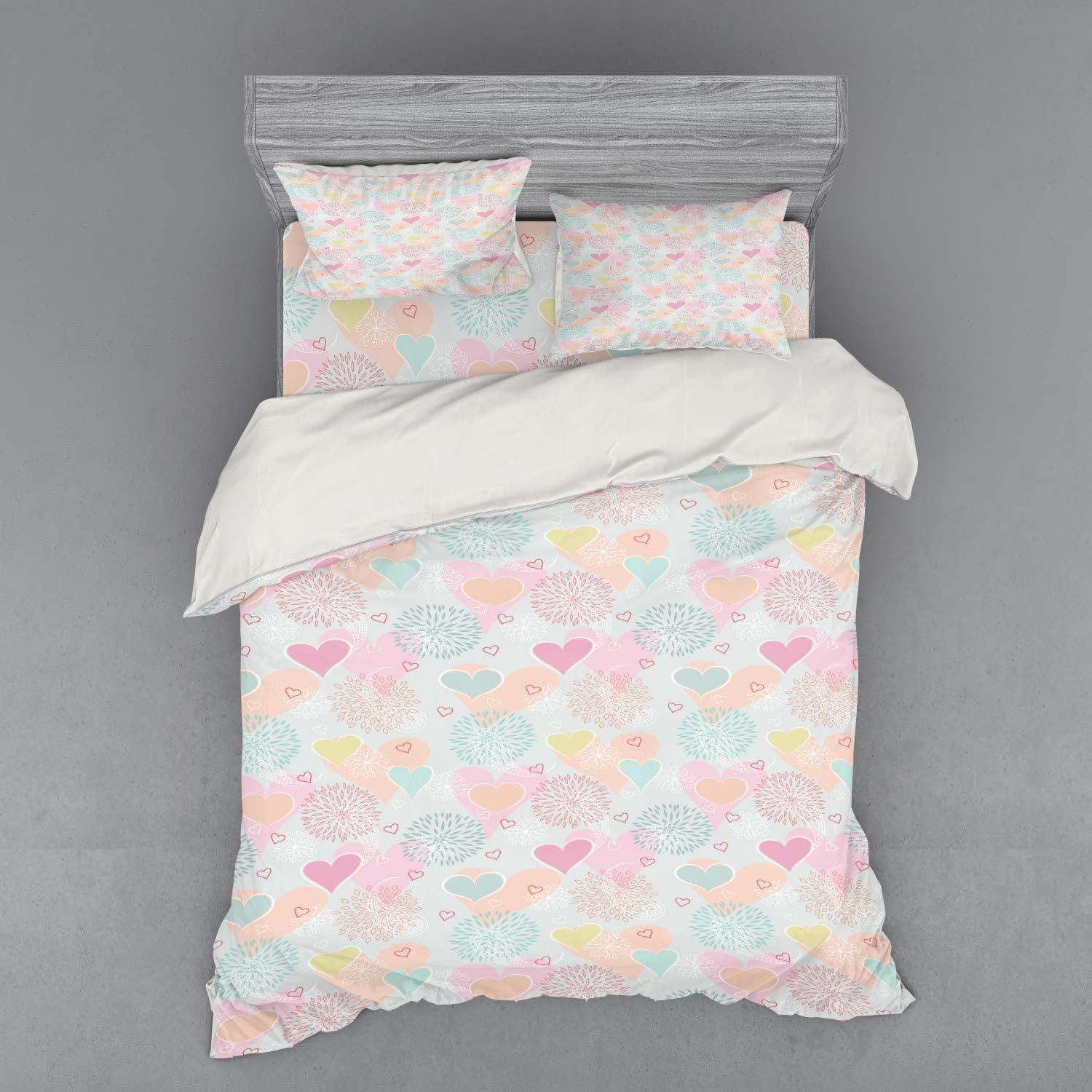 imageAmbesonne Valentines Bedding Set Love Themed Flowers Hearts and Paisleys in a Colorful Romantic Illustration 3 Piece Duvet Cover Set with Sham and Fitted Sheet Twin XL Size MulticolorMulticolor