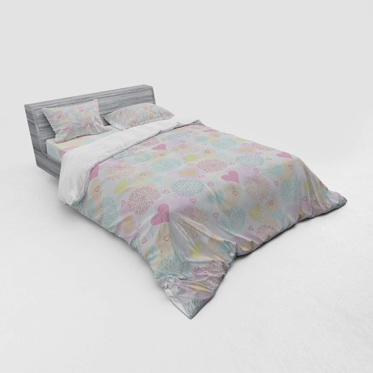 imageAmbesonne Valentines Bedding Set Love Themed Flowers Hearts and Paisleys in a Colorful Romantic Illustration 3 Piece Duvet Cover Set with Sham and Fitted Sheet Twin XL Size MulticolorMulticolor