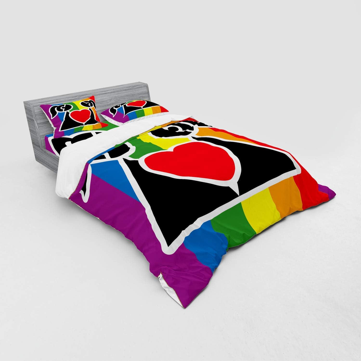 imageAmbesonne Valentines Bedding Set Love Wins Queer Gay Couple Holding a Heart Girlfriend Romantic Happy Graphic 4 Piece Duvet Cover Set with Shams and Fitted Sheet California King MulticolorMulticolor