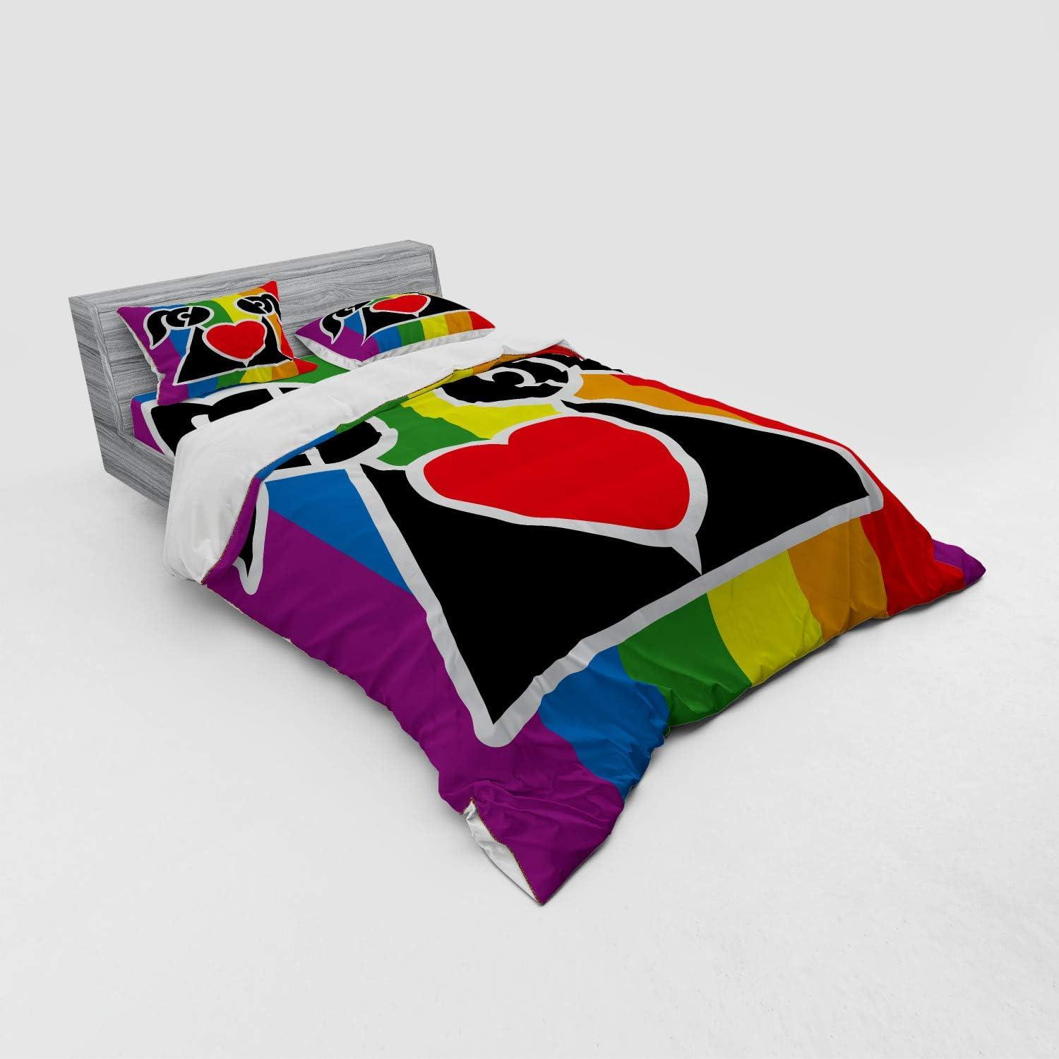 imageAmbesonne Valentines Bedding Set Love Wins Queer Gay Couple Holding a Heart Girlfriend Romantic Happy Graphic 4 Piece Duvet Cover Set with Shams and Fitted Sheet California King MulticolorMulticolor