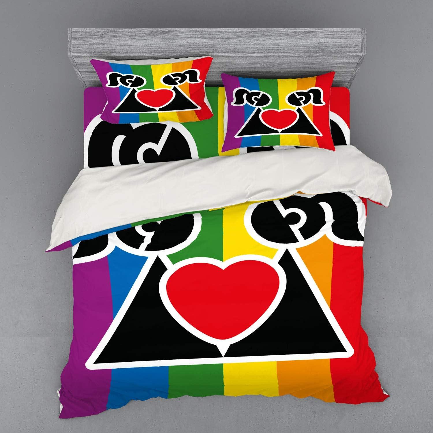 imageAmbesonne Valentines Bedding Set Love Wins Queer Gay Couple Holding a Heart Girlfriend Romantic Happy Graphic 4 Piece Duvet Cover Set with Shams and Fitted Sheet California King MulticolorMulticolor