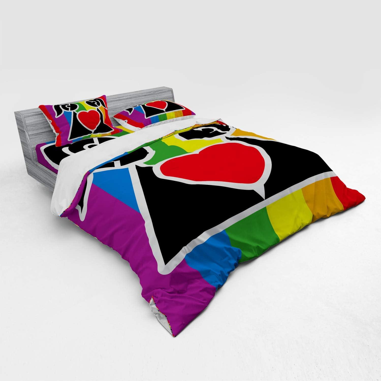 imageAmbesonne Valentines Bedding Set Love Wins Queer Gay Couple Holding a Heart Girlfriend Romantic Happy Graphic 4 Piece Duvet Cover Set with Shams and Fitted Sheet California King MulticolorMulticolor