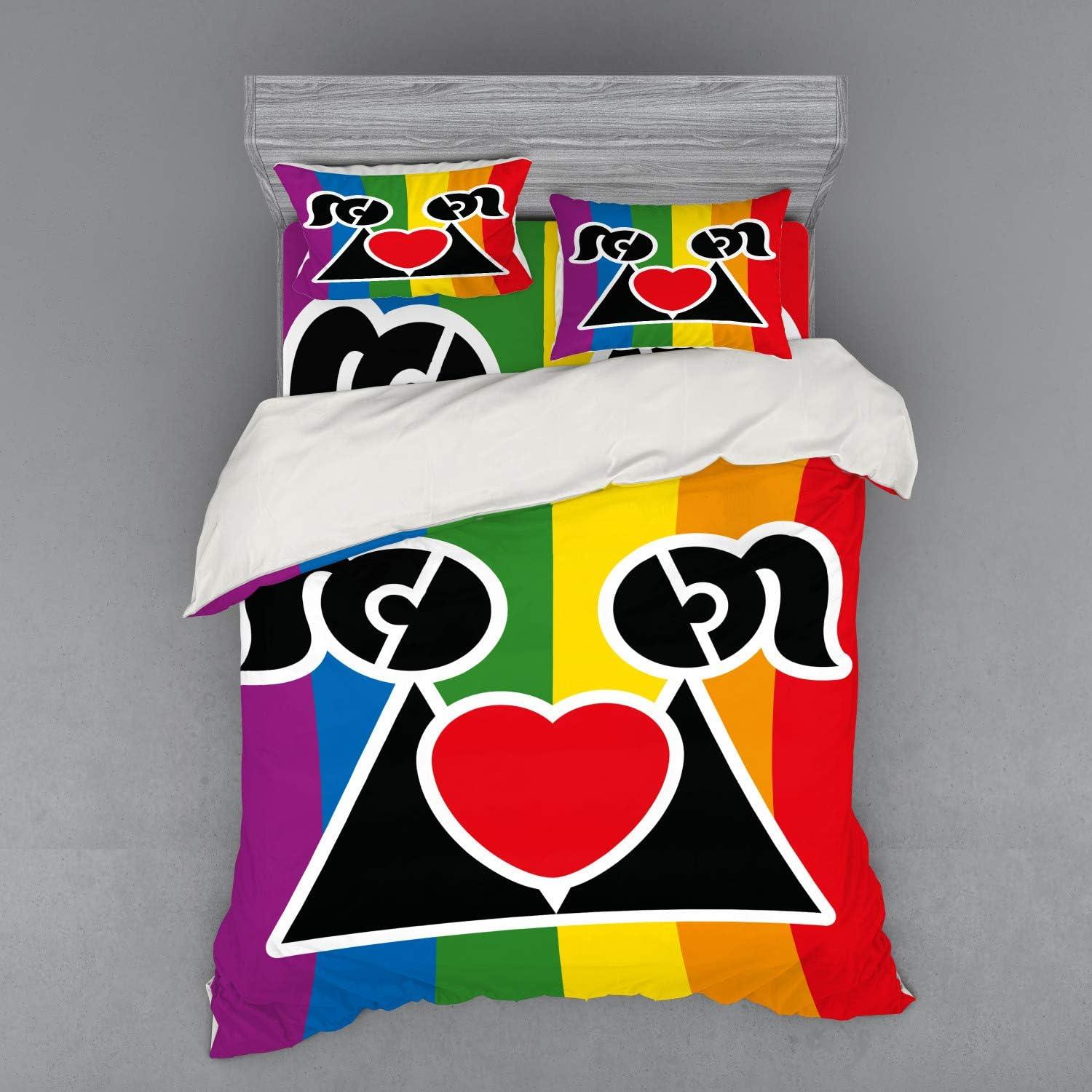 imageAmbesonne Valentines Bedding Set Love Wins Queer Gay Couple Holding a Heart Girlfriend Romantic Happy Graphic 4 Piece Duvet Cover Set with Shams and Fitted Sheet California King MulticolorMulticolor