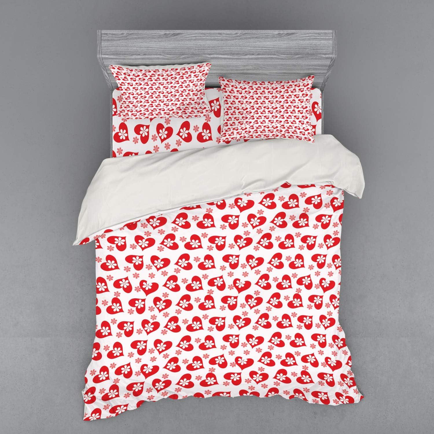 imageAmbesonne Valentines Bedding Set Romantic Feelings Illustration with Hearts and Flowers Valentines Day 3 Piece Duvet Cover Set with Sham and Fitted Sheet Twin XL Size Dark Coral WhiteDark Coral White