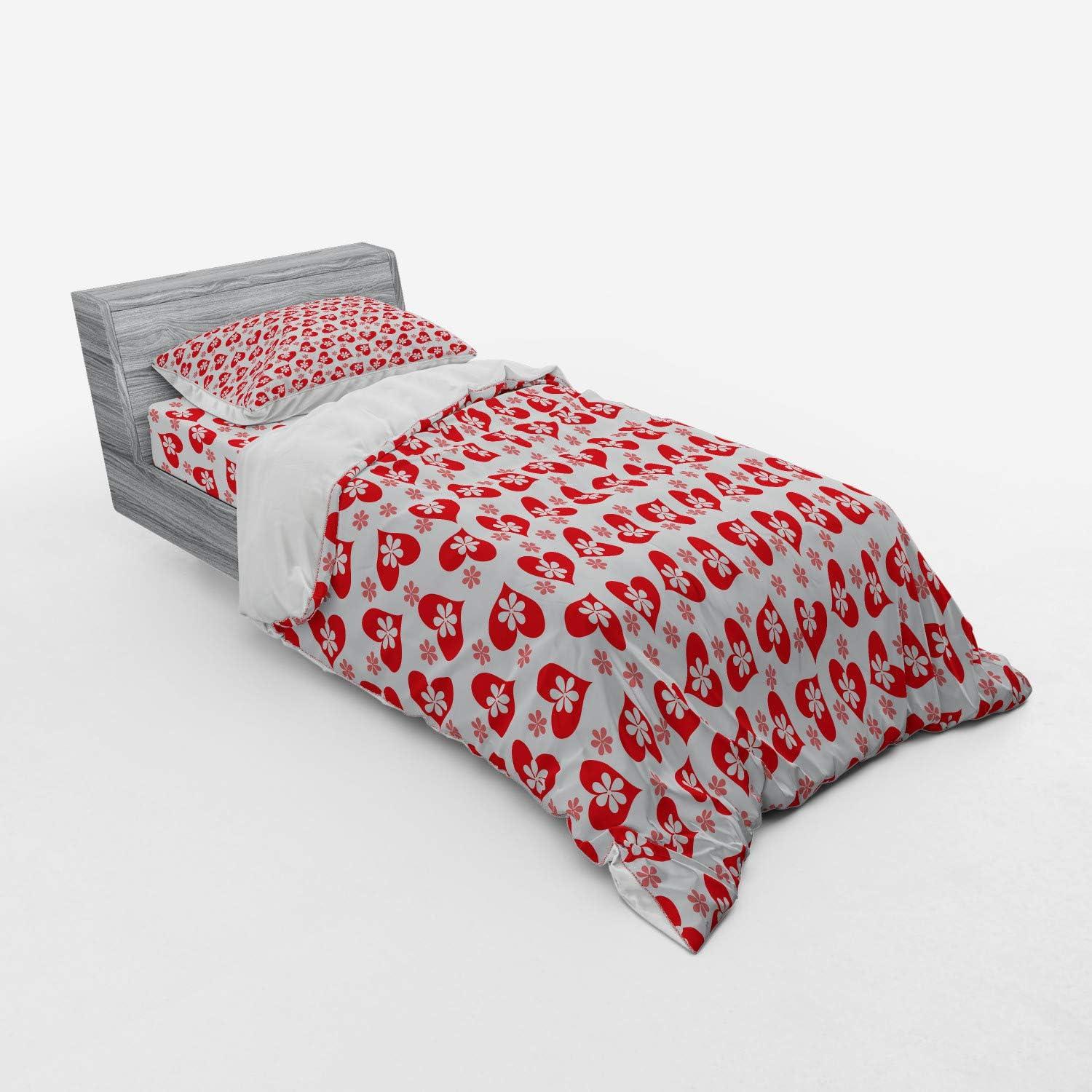 imageAmbesonne Valentines Bedding Set Romantic Feelings Illustration with Hearts and Flowers Valentines Day 3 Piece Duvet Cover Set with Sham and Fitted Sheet Twin XL Size Dark Coral WhiteDark Coral White