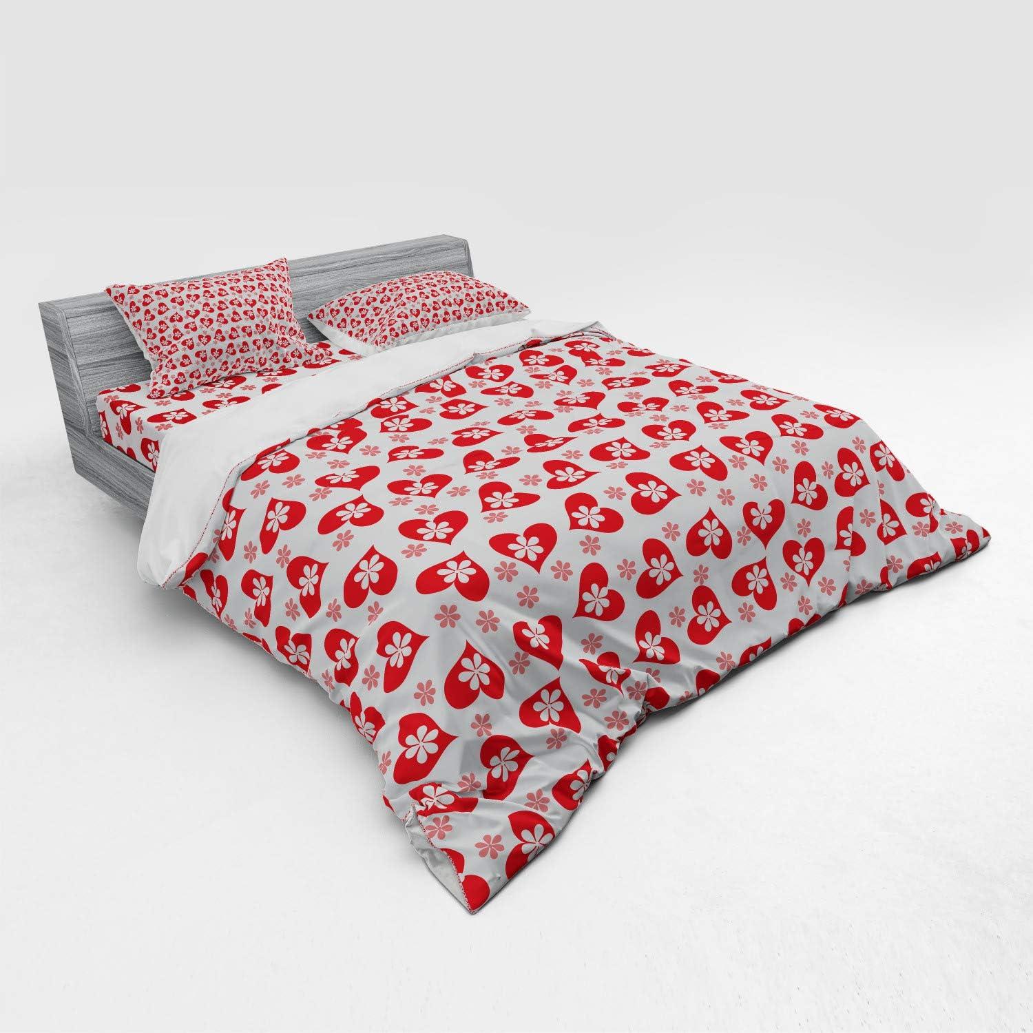 imageAmbesonne Valentines Bedding Set Romantic Feelings Illustration with Hearts and Flowers Valentines Day 3 Piece Duvet Cover Set with Sham and Fitted Sheet Twin XL Size Dark Coral WhiteDark Coral White