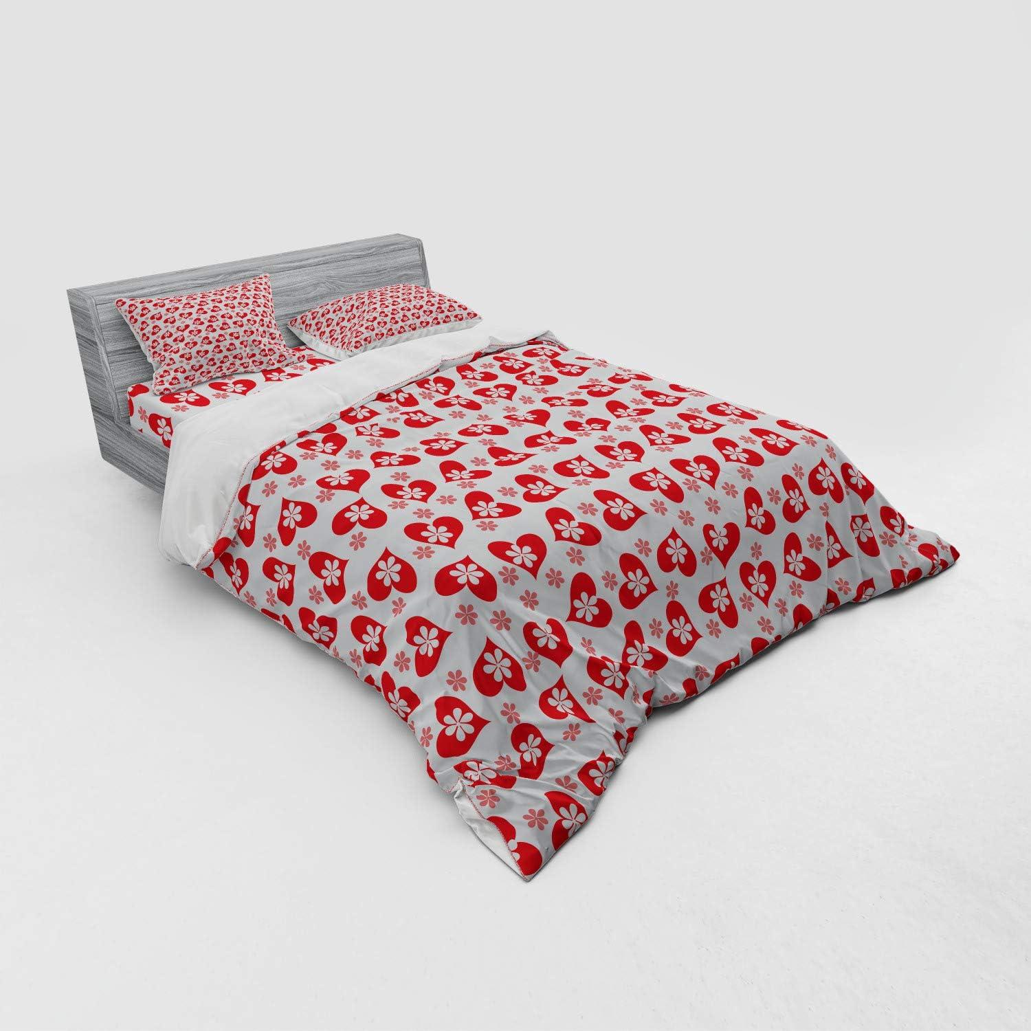 imageAmbesonne Valentines Bedding Set Romantic Feelings Illustration with Hearts and Flowers Valentines Day 3 Piece Duvet Cover Set with Sham and Fitted Sheet Twin XL Size Dark Coral WhiteDark Coral White