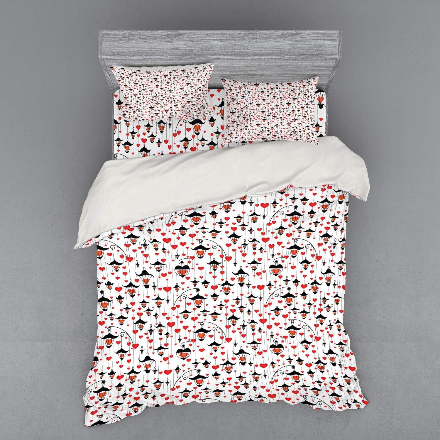 imageAmbesonne Valentines Bedding Set Valentines Day Themed Love Illustration of Hearts with Ornaments 4 Piece Duvet Cover Set with Shams and Fitted Sheet King Size Orange Red BlackOrange Red Black