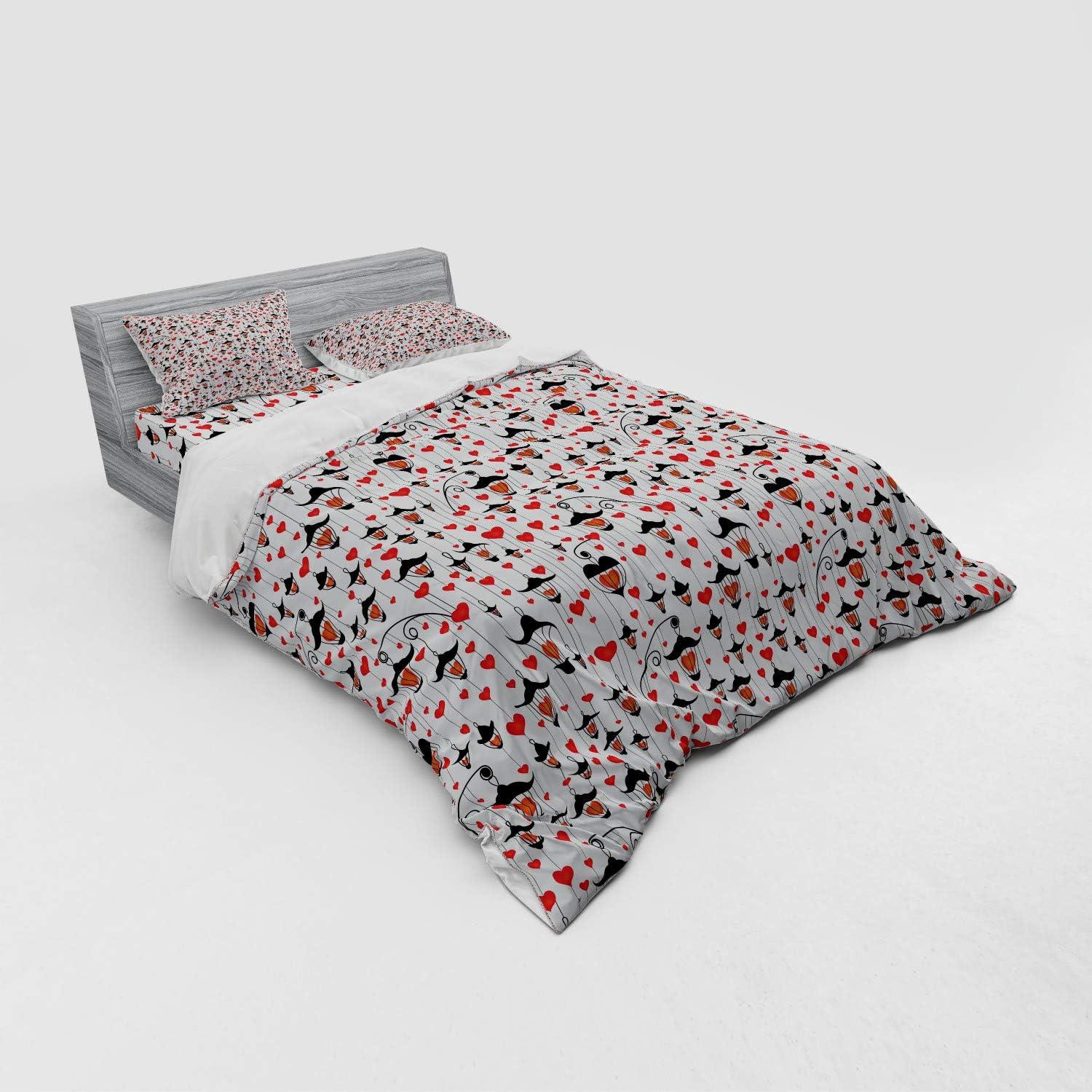 imageAmbesonne Valentines Bedding Set Valentines Day Themed Love Illustration of Hearts with Ornaments 4 Piece Duvet Cover Set with Shams and Fitted Sheet King Size Orange Red BlackOrange Red Black