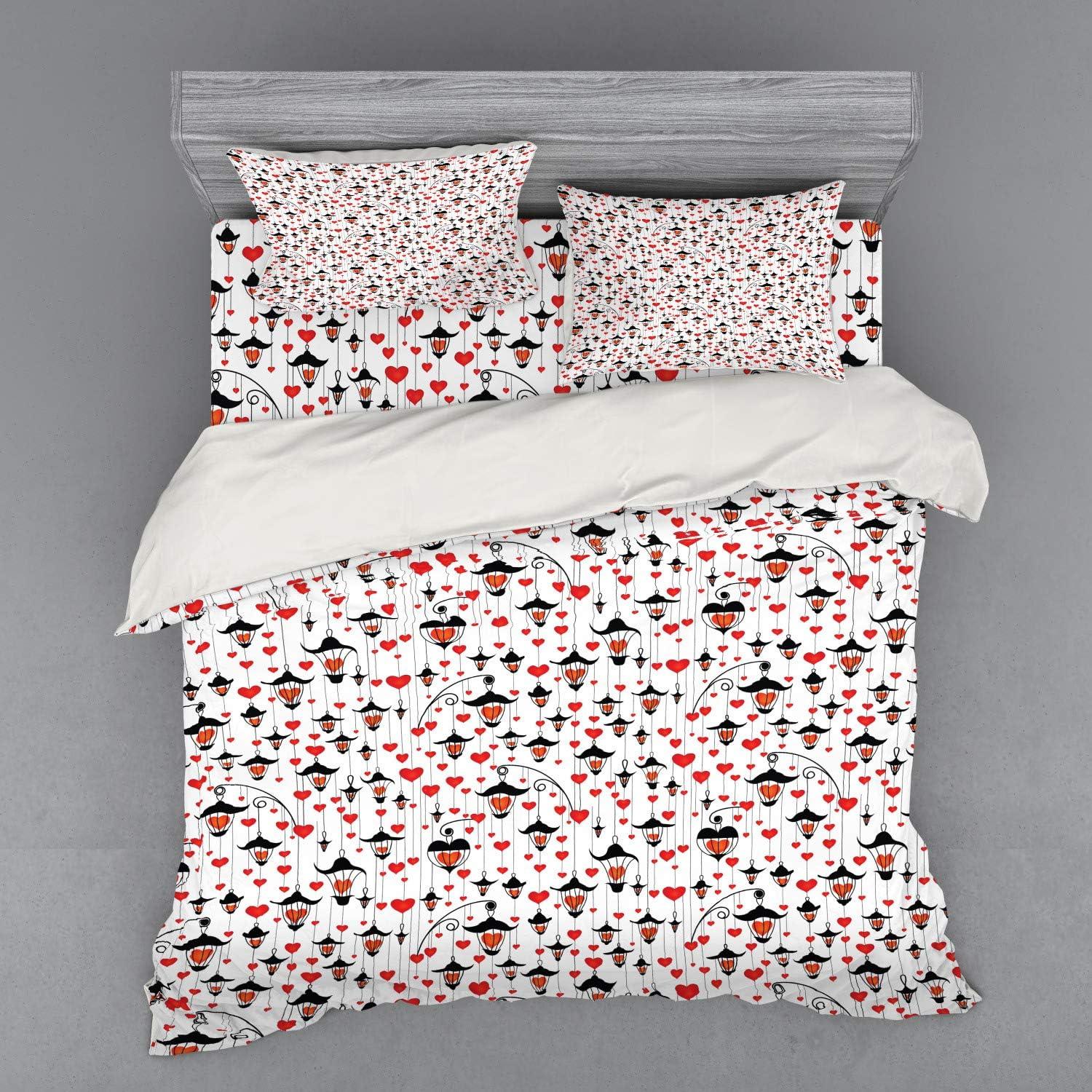 imageAmbesonne Valentines Bedding Set Valentines Day Themed Love Illustration of Hearts with Ornaments 4 Piece Duvet Cover Set with Shams and Fitted Sheet King Size Orange Red BlackOrange Red Black
