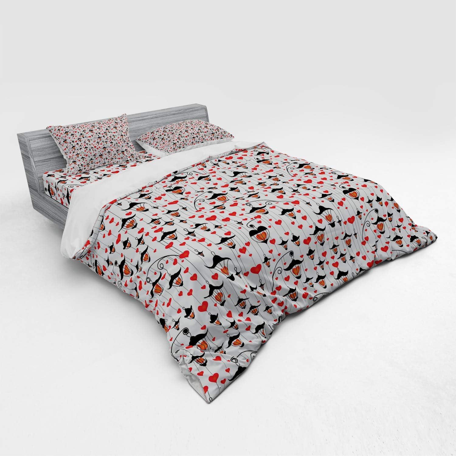imageAmbesonne Valentines Bedding Set Valentines Day Themed Love Illustration of Hearts with Ornaments 4 Piece Duvet Cover Set with Shams and Fitted Sheet King Size Orange Red BlackOrange Red Black