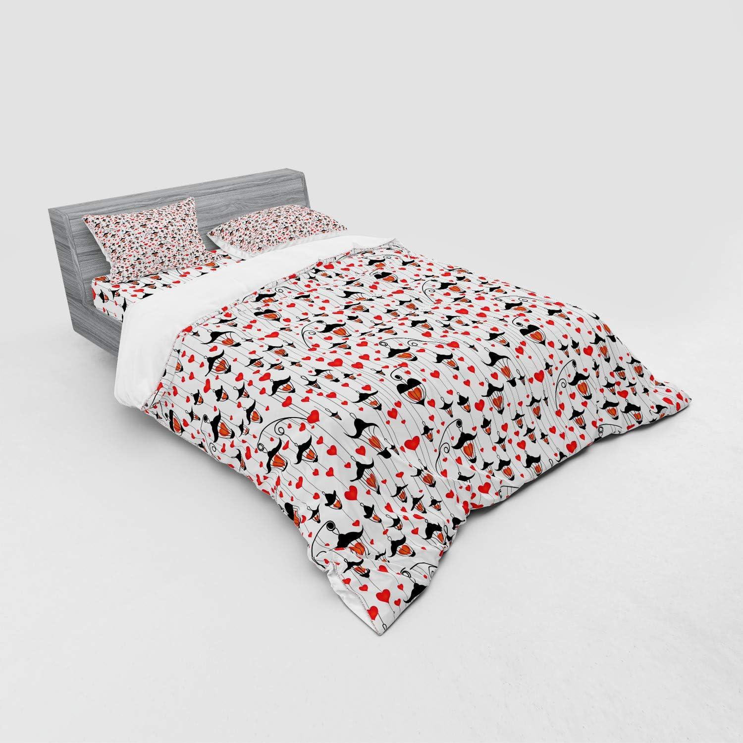 imageAmbesonne Valentines Bedding Set Valentines Day Themed Love Illustration of Hearts with Ornaments 4 Piece Duvet Cover Set with Shams and Fitted Sheet King Size Orange Red BlackOrange Red Black
