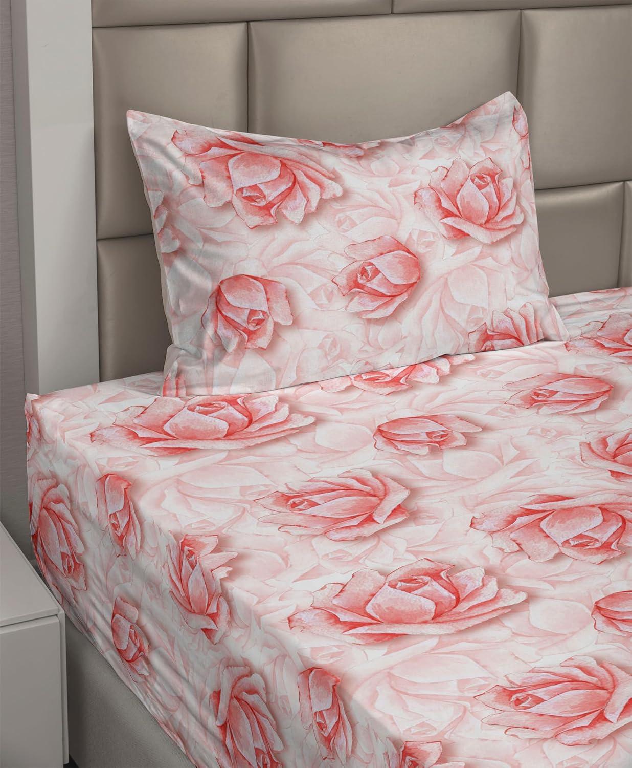 imageAmbesonne Valentines Day Sheet Set Simple Grunge Design Line Hearts Pattern on Striped Backdrop Fitted and Flat Sheet with Pillowcases Bedding Accent 4 Piece Set Calking Dark Coral Coral DimgrayDark Coral Rose Blush