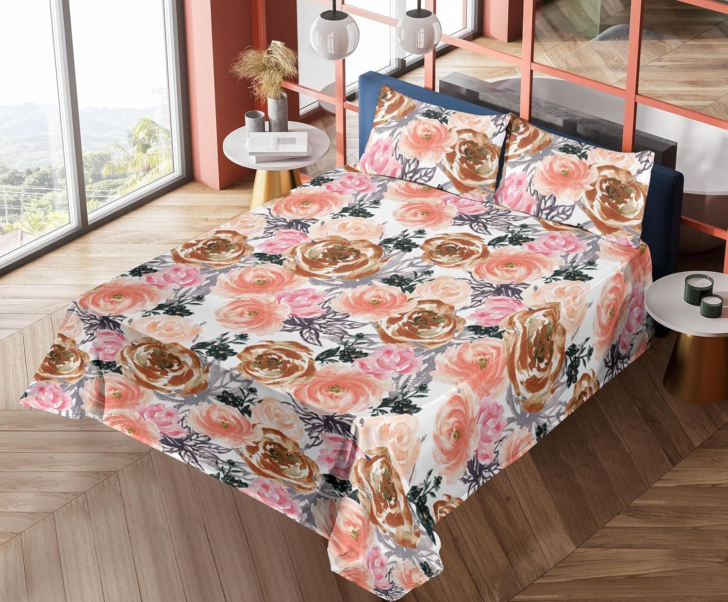imageAmbesonne Valentines Day Sheet Set Simple Grunge Design Line Hearts Pattern on Striped Backdrop Fitted and Flat Sheet with Pillowcases Bedding Accent 4 Piece Set Calking Dark Coral Coral DimgrayDark Peach and Pastel Pink